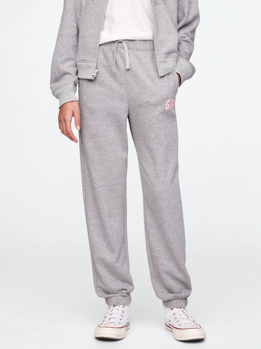 Grey joggers with drawstring and logo patch_1
