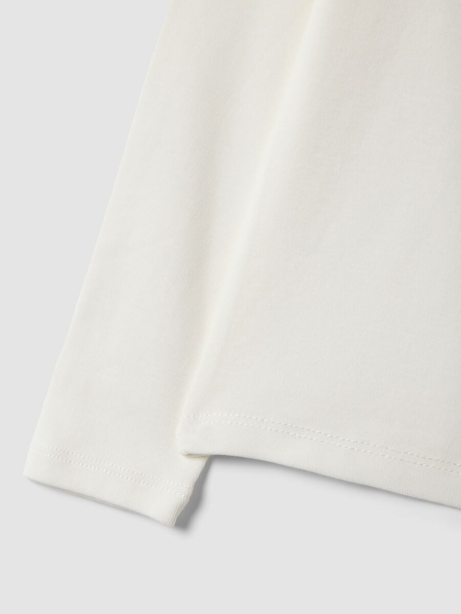 White stretch organic cotton printed T-shirt for girls_3