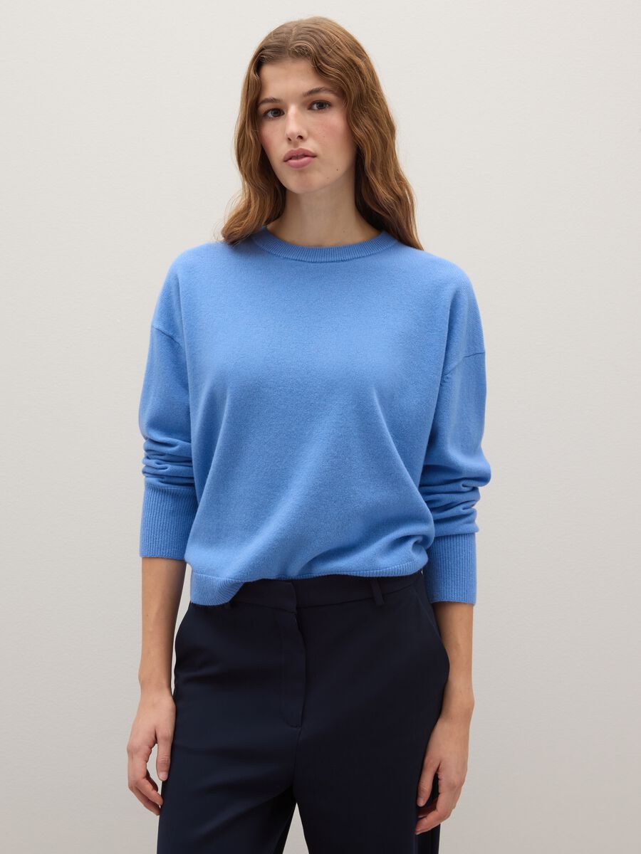Blue regular fit pure wool sweater_1