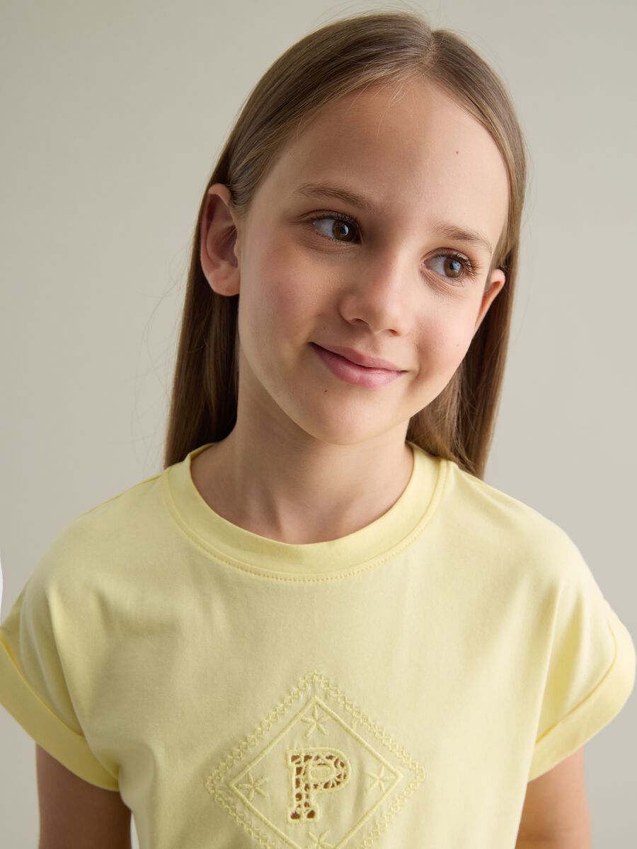 Girls' regular fit yellow cotton T-shirt_2