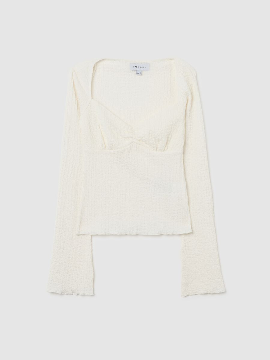 White long sleeve regular fit t-shirt with square neckline_4