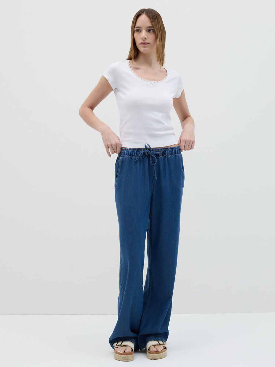 Blue relaxed-fit fluid trousers with denim effect_0