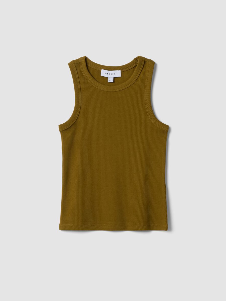 Tank top fitted verde in cotone elasticizzato a costine_4