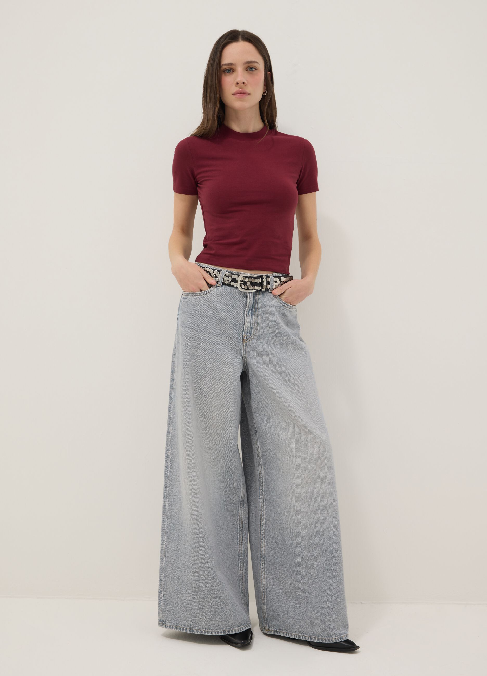 Pure grey denim cotton wide leg jeans