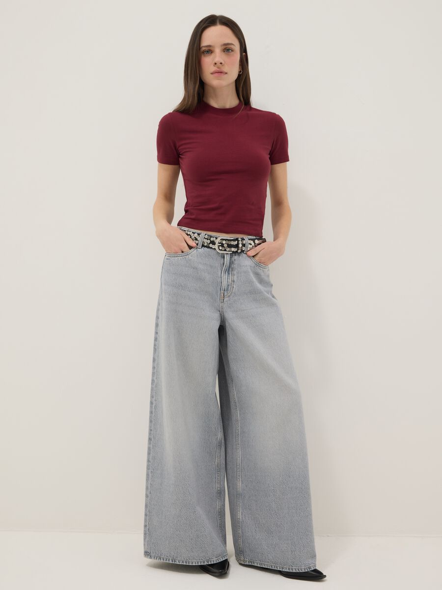 Pure grey denim cotton wide leg jeans_0