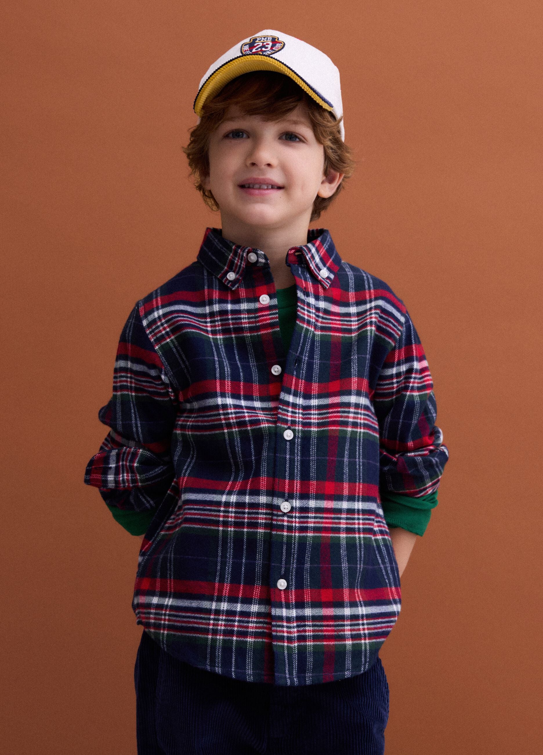 Blue and green checked pure cotton shirt