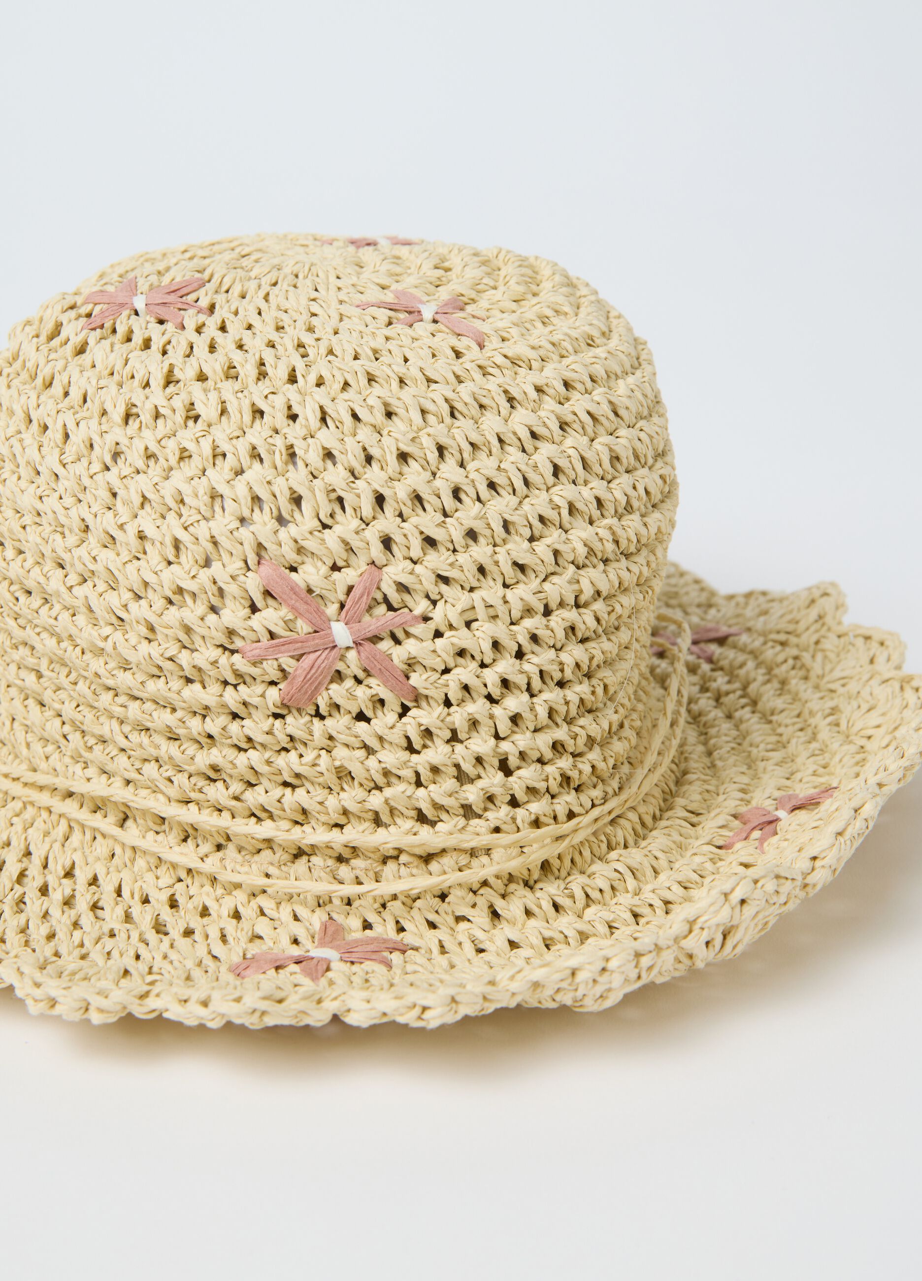 Beige Summer Hat Decorated for Girls