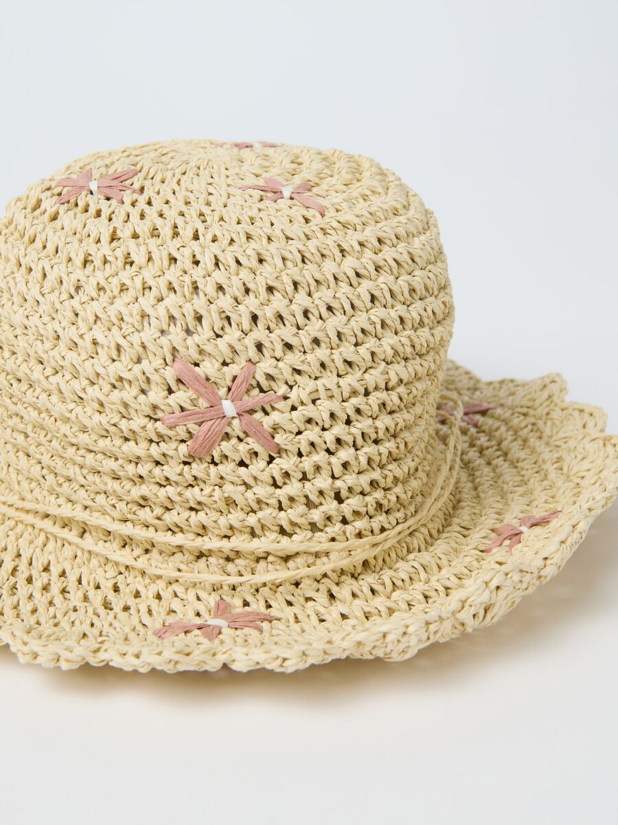 Beige Summer Hat Decorated for Girls_2