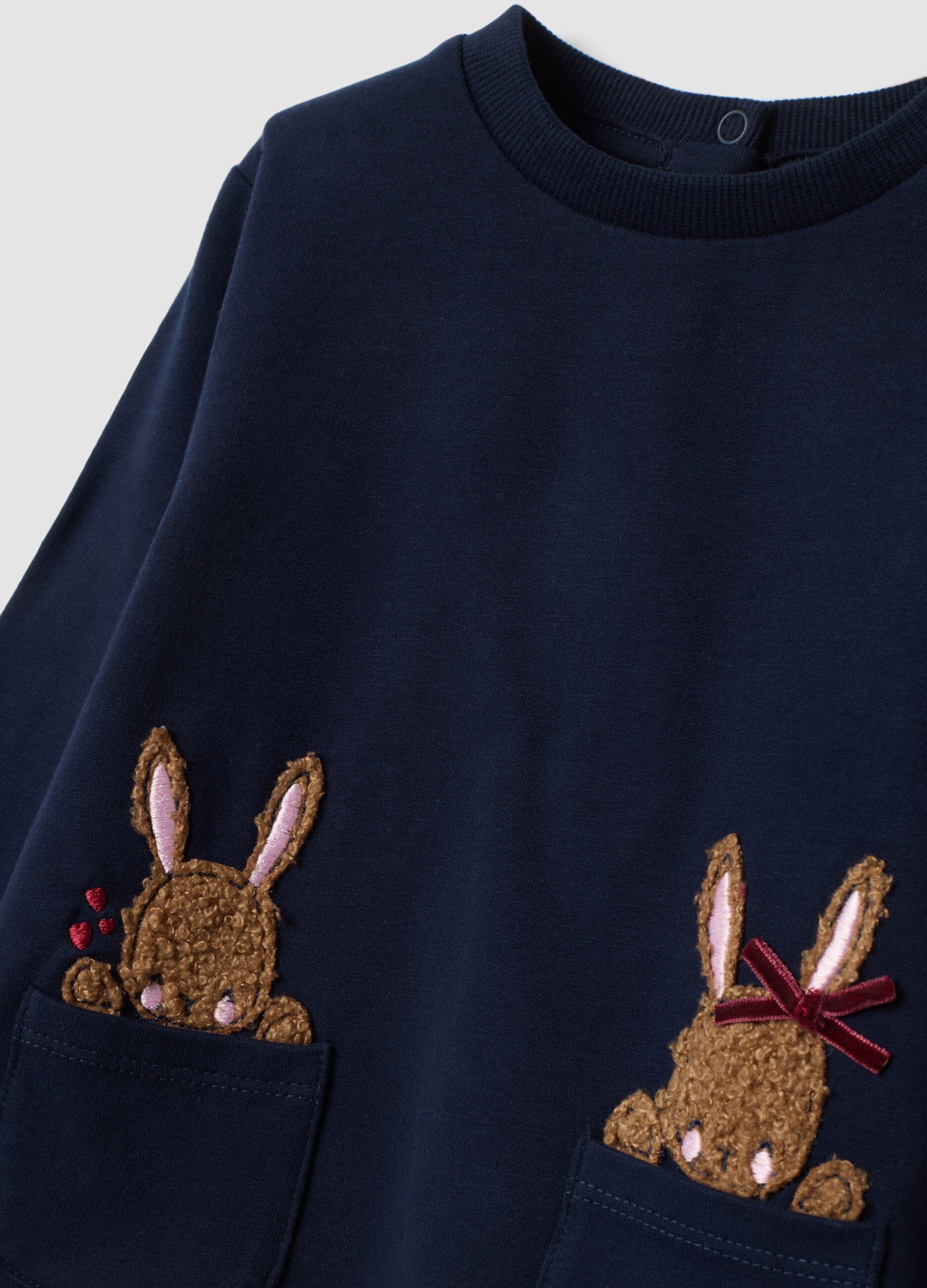 Blue stretch cotton set with crew neck