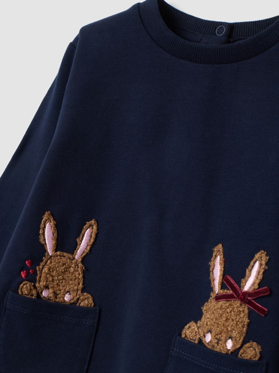 Blue stretch cotton set with crew neck_3