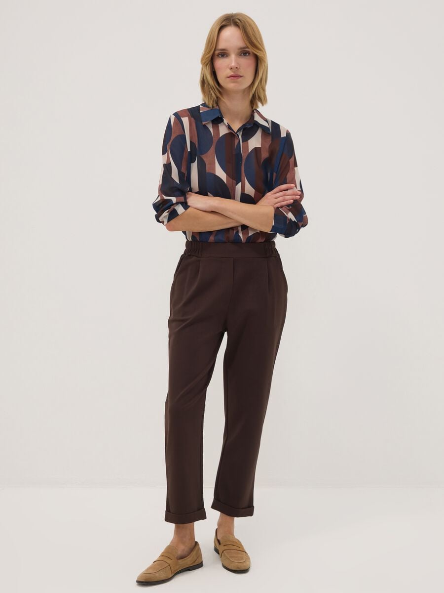 Brown regular-fit stretch viscose trousers_0
