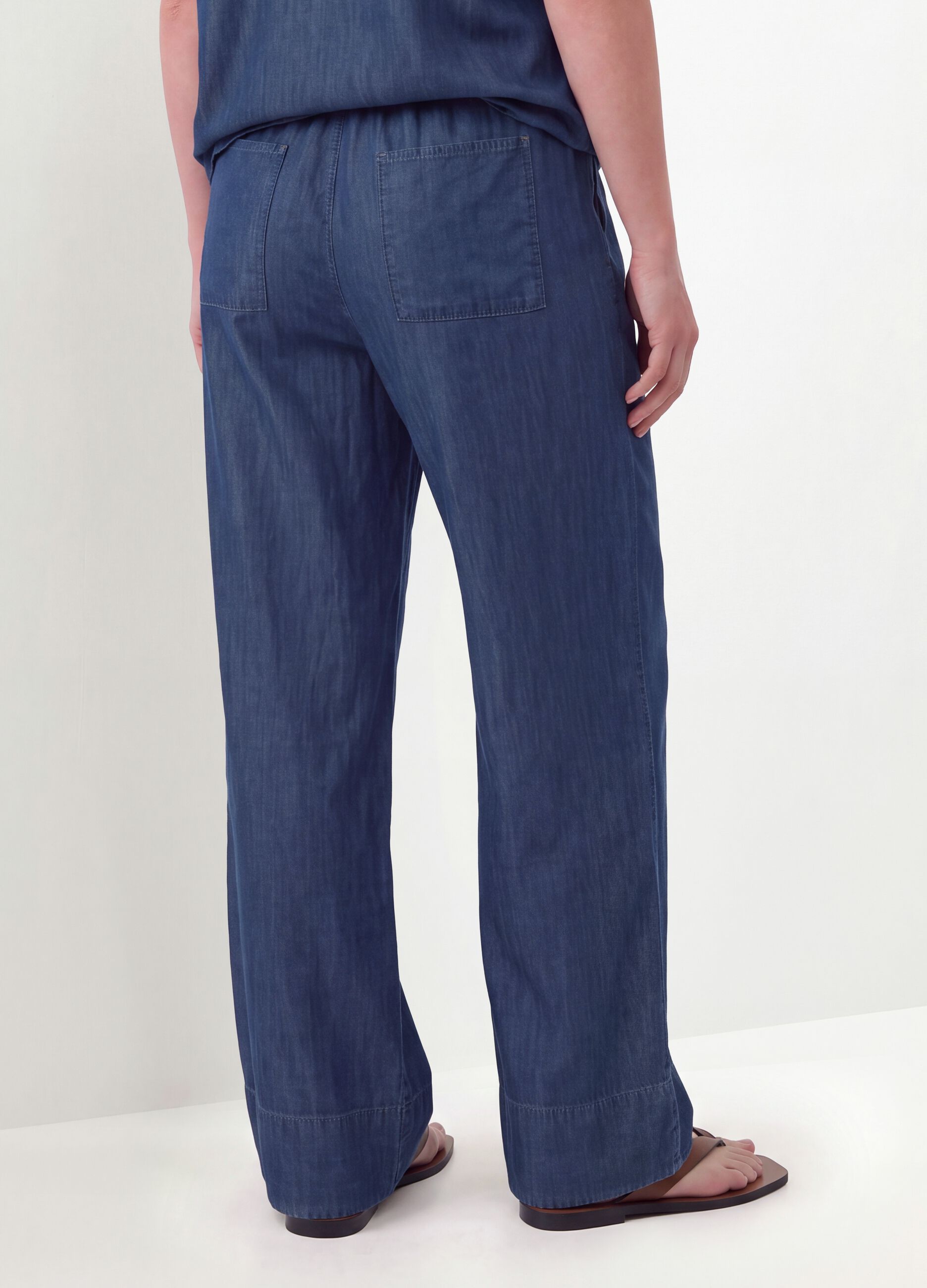 Blue pure lyocell trousers with elasticated waist, regular fit