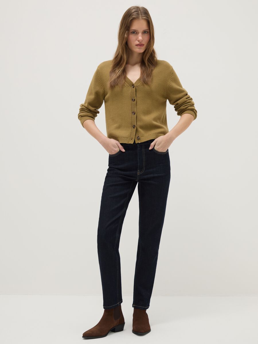 Green V-neck cardigan in pure cotton with regular fit_1