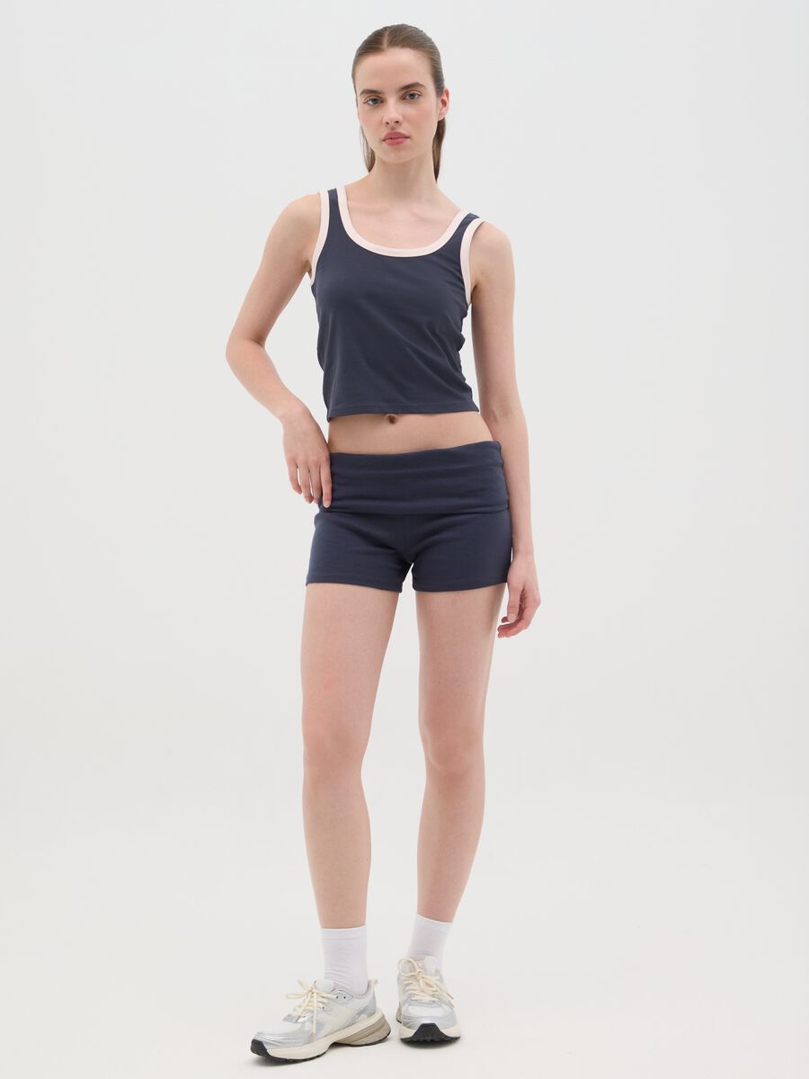 Navy blue tank top with pink trim in stretch cotton_1