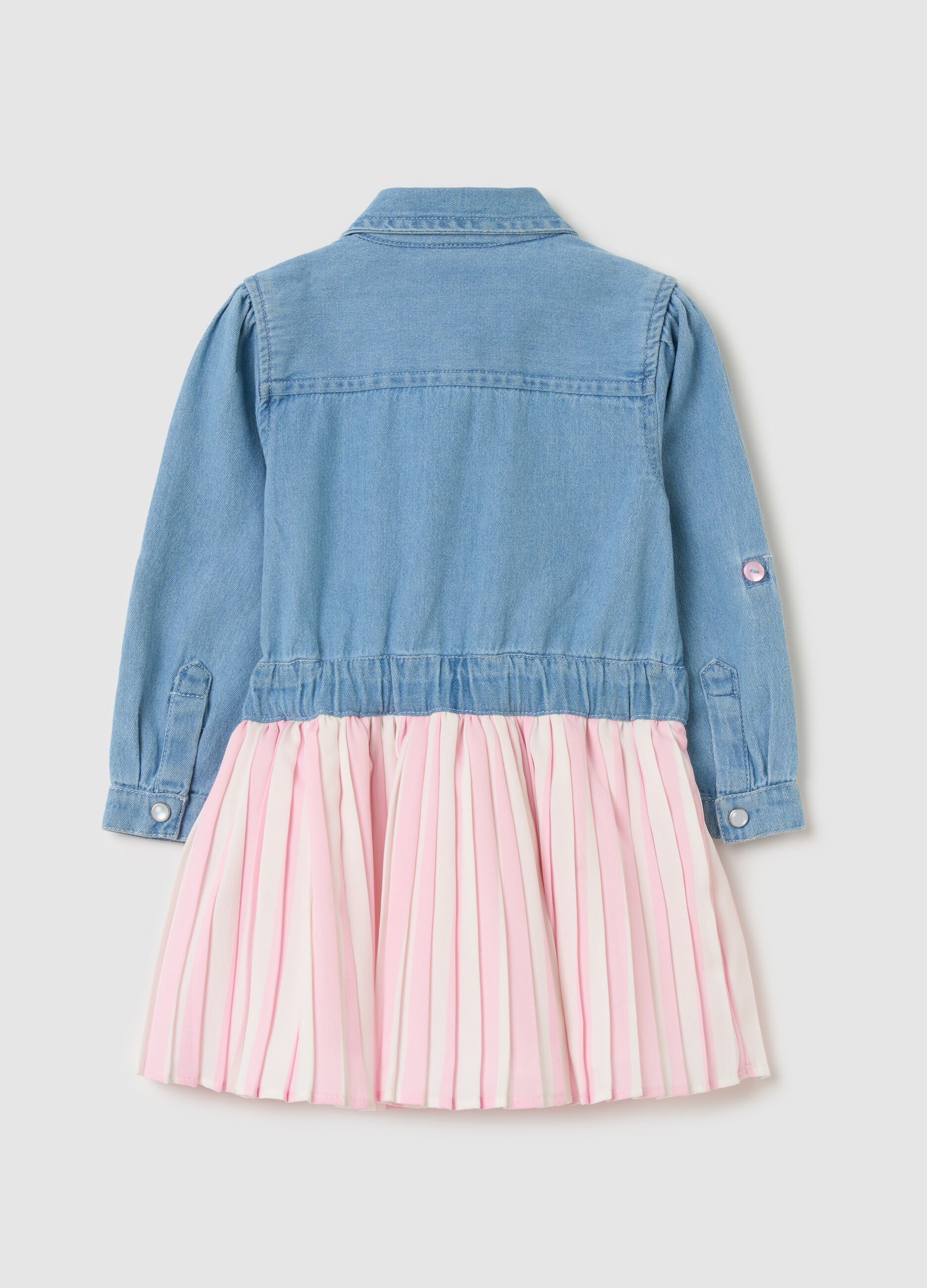 Denim dress with pleated skirt