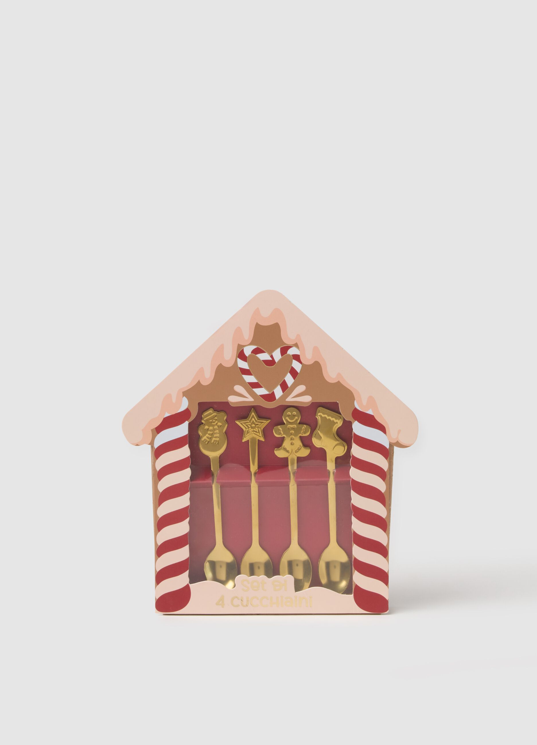 Set of Golden Steel Christmas Teaspoons