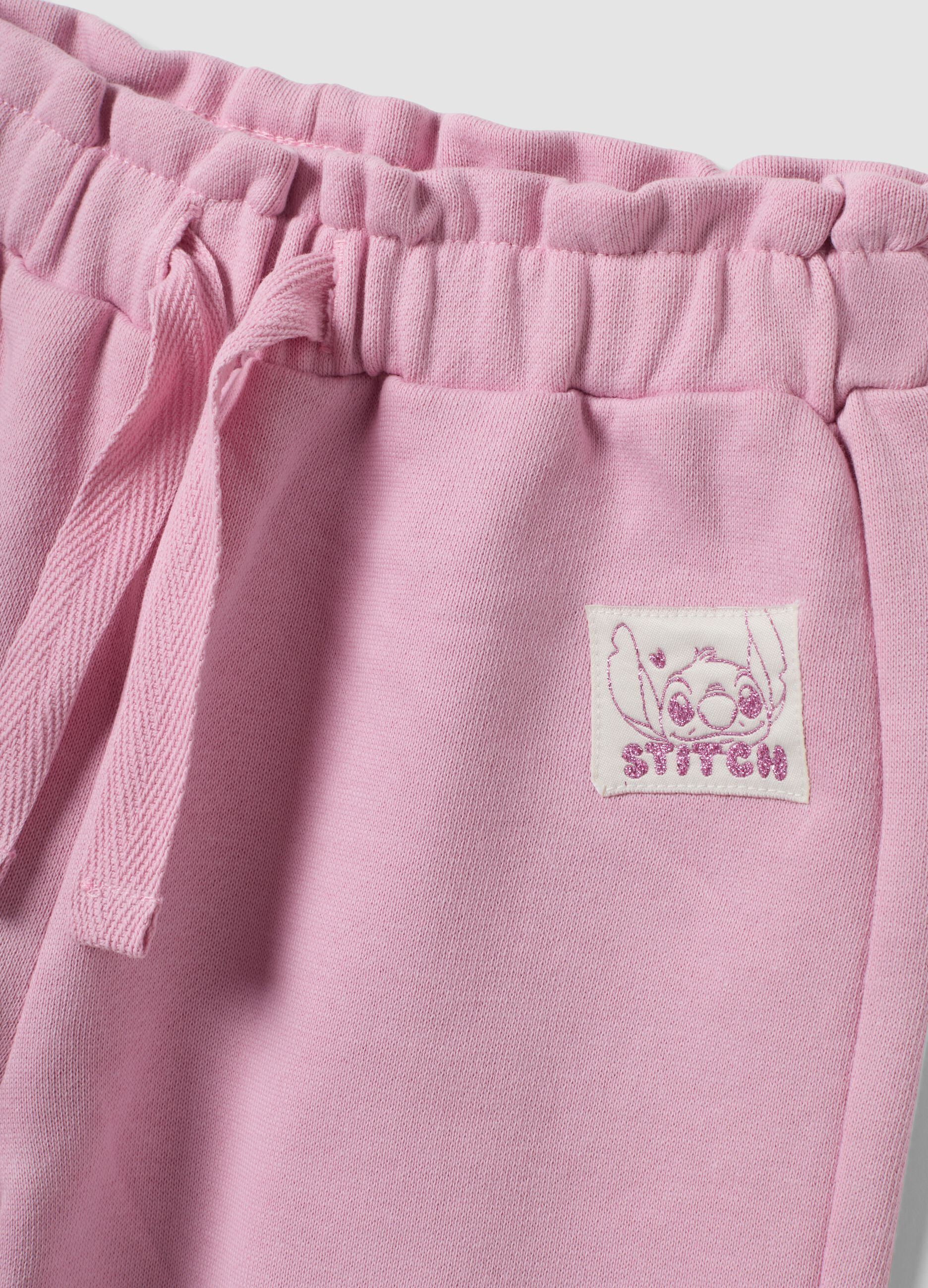 Pink pure cotton tracksuit with Lilo & Stitch embroidery for girls