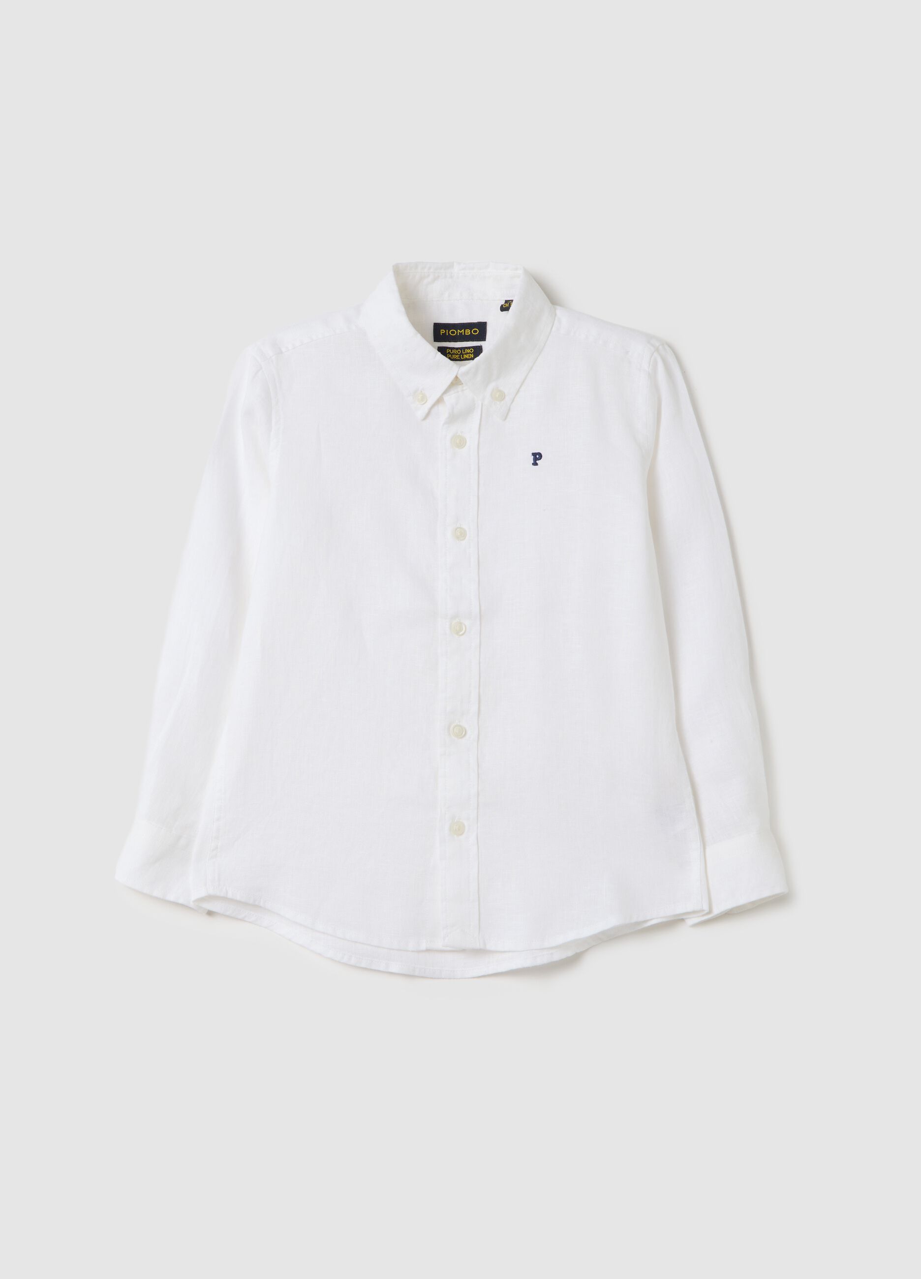 White linen shirt with logo embroidery