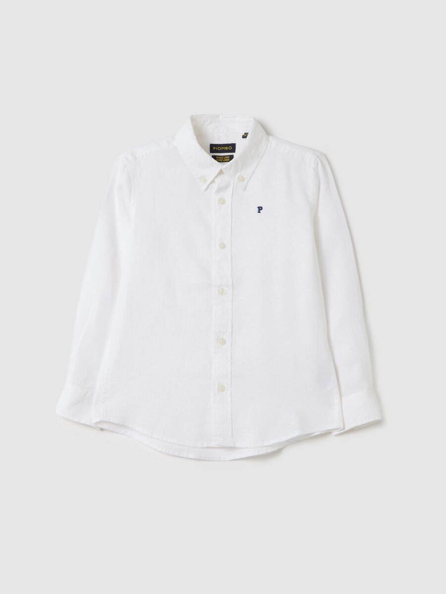 White linen shirt with logo embroidery_3