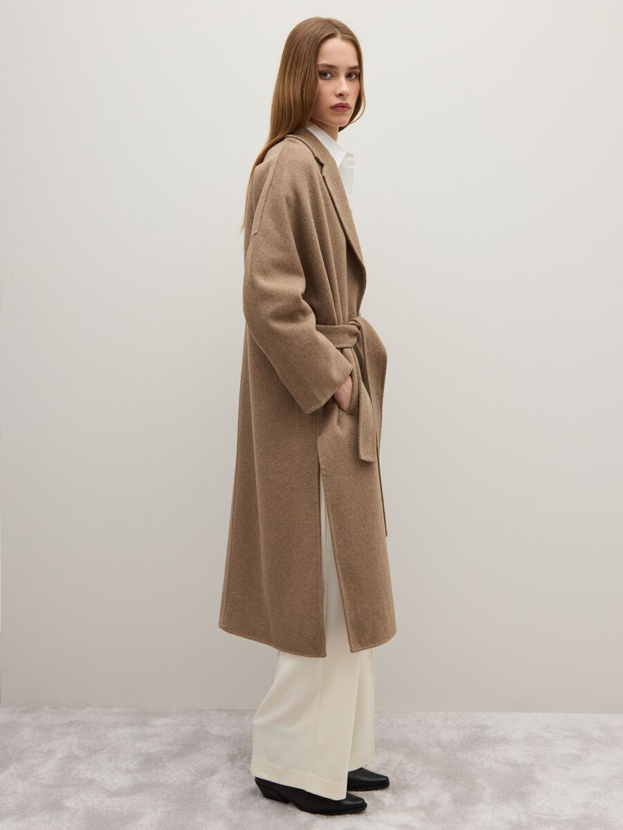 Cappotto lungo in misto lana beige e vestibilità over_0