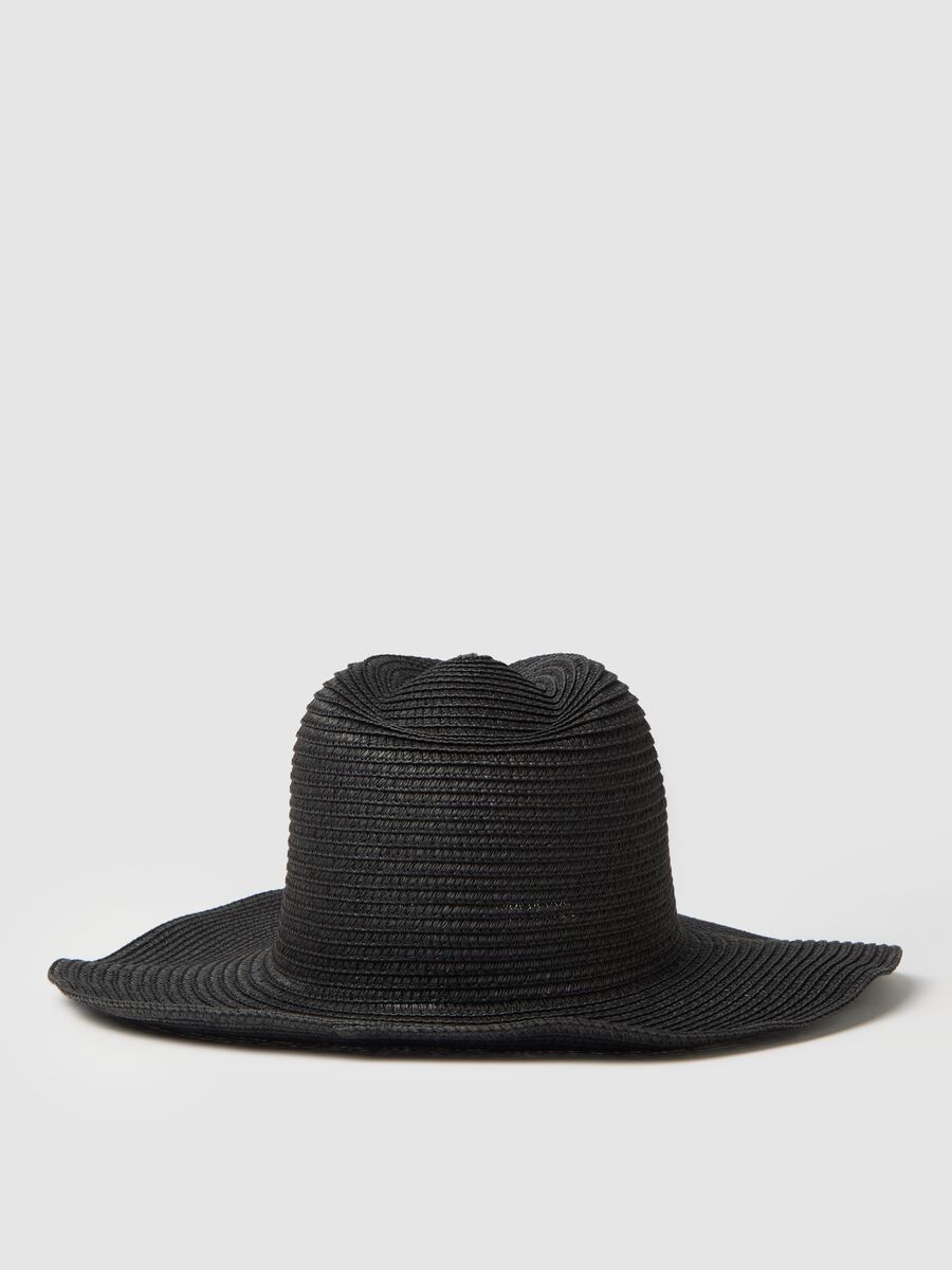 Women's hat in pure black paper fabric_1