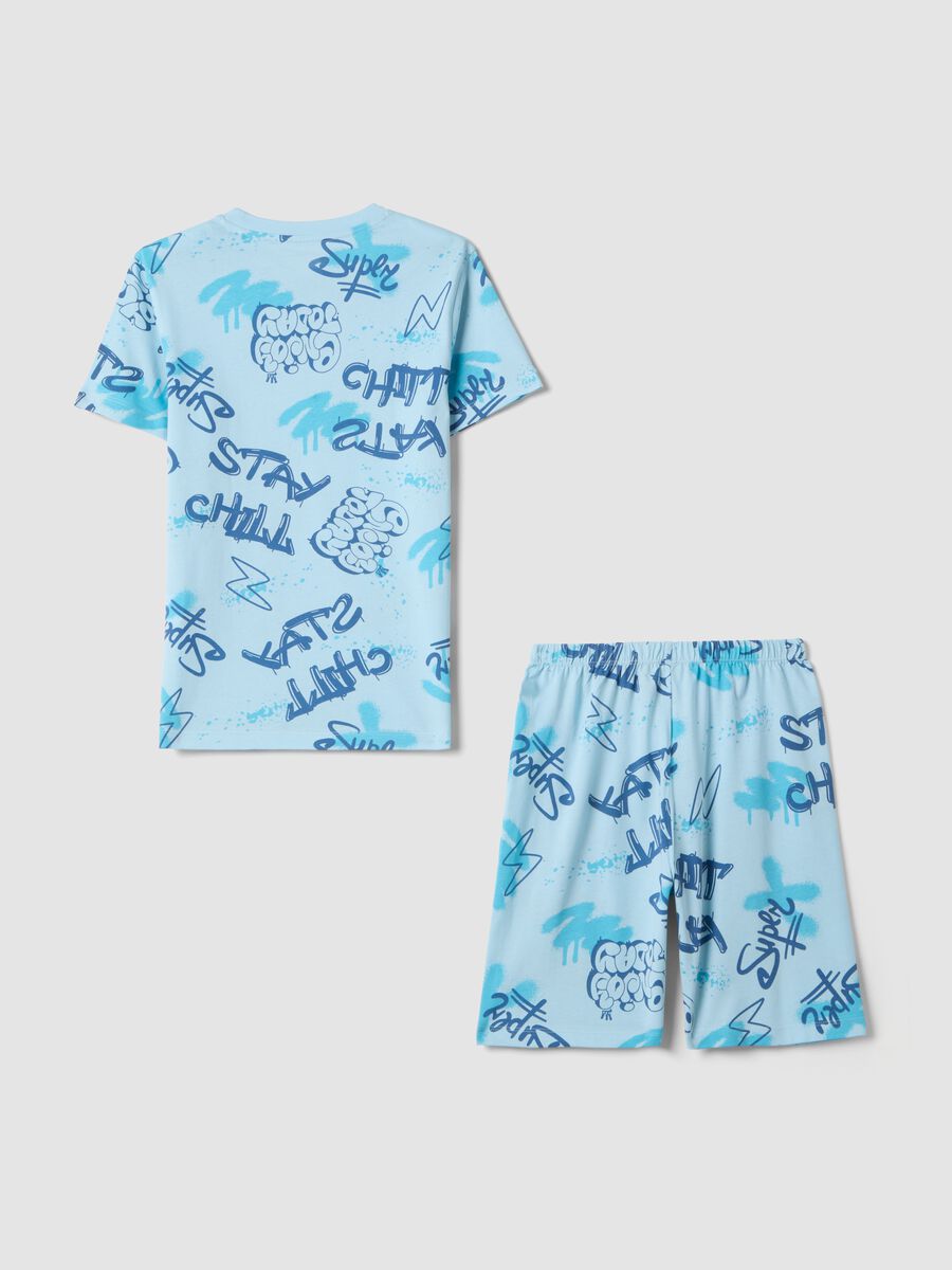 Pigiama in puro cotone azzurro da ragazzo regular fit con stampe_1