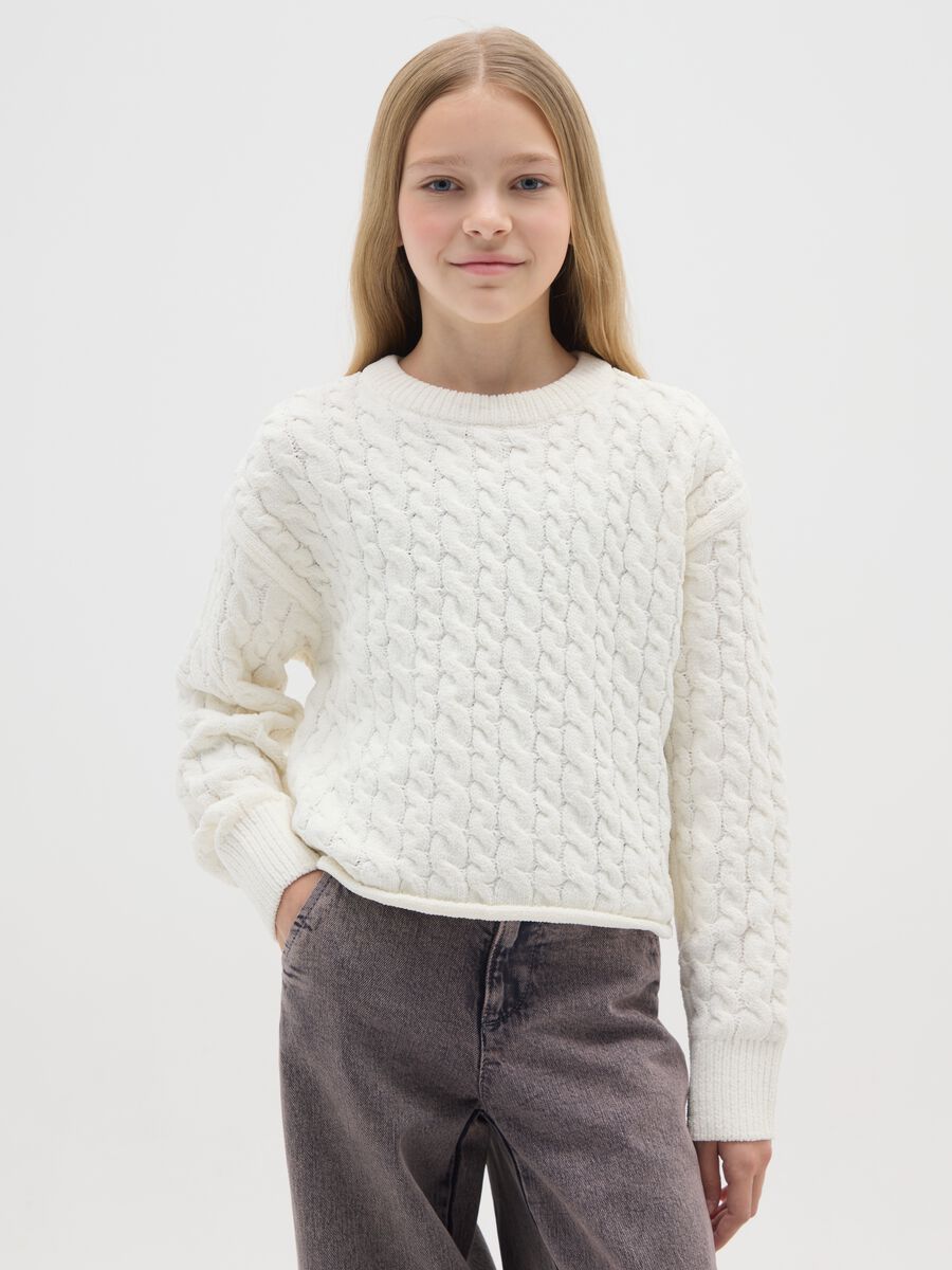 Girls' pure white wool regular fit high-neck sweater_0