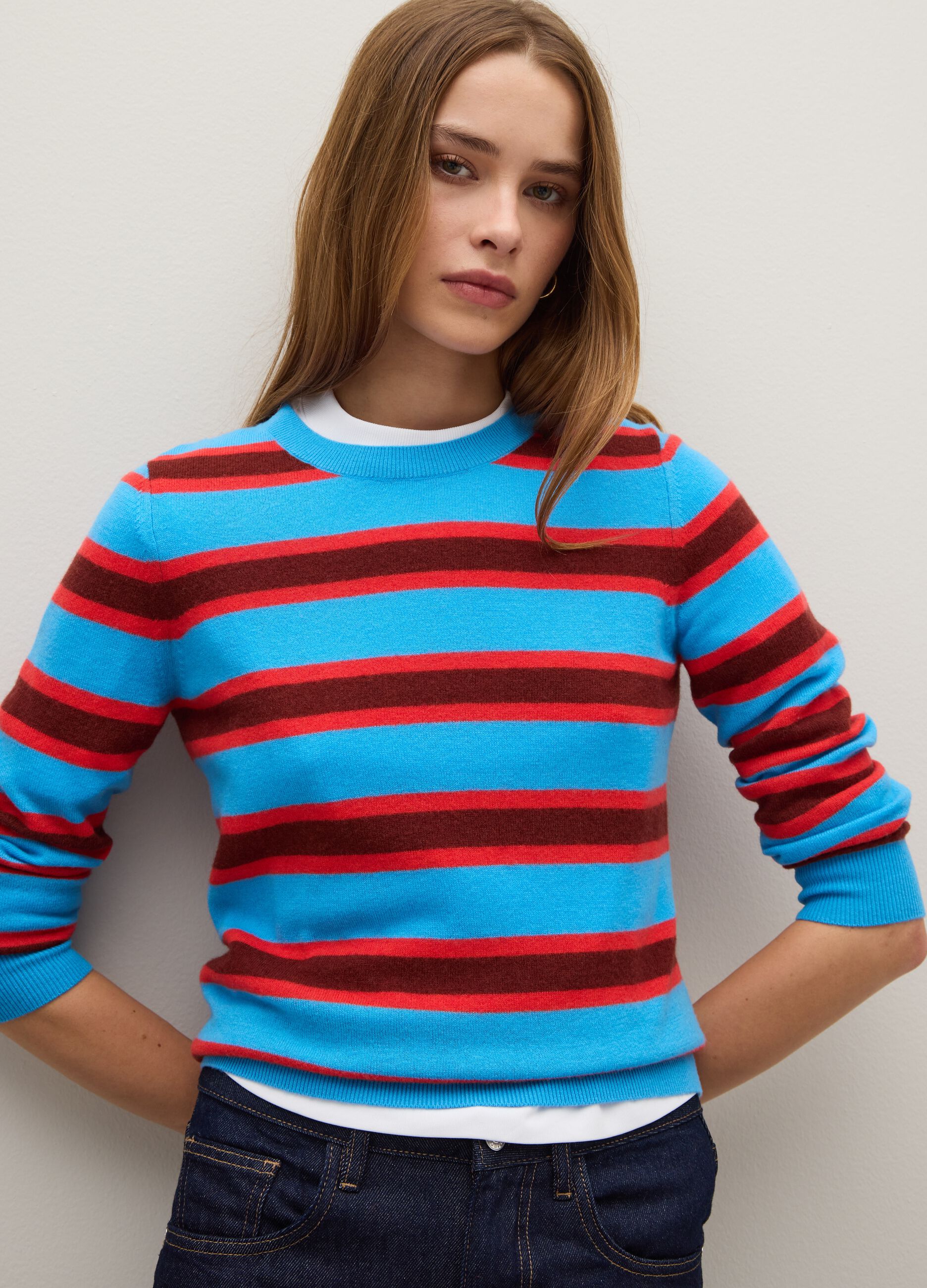 Multicolour striped jumper in pure wool