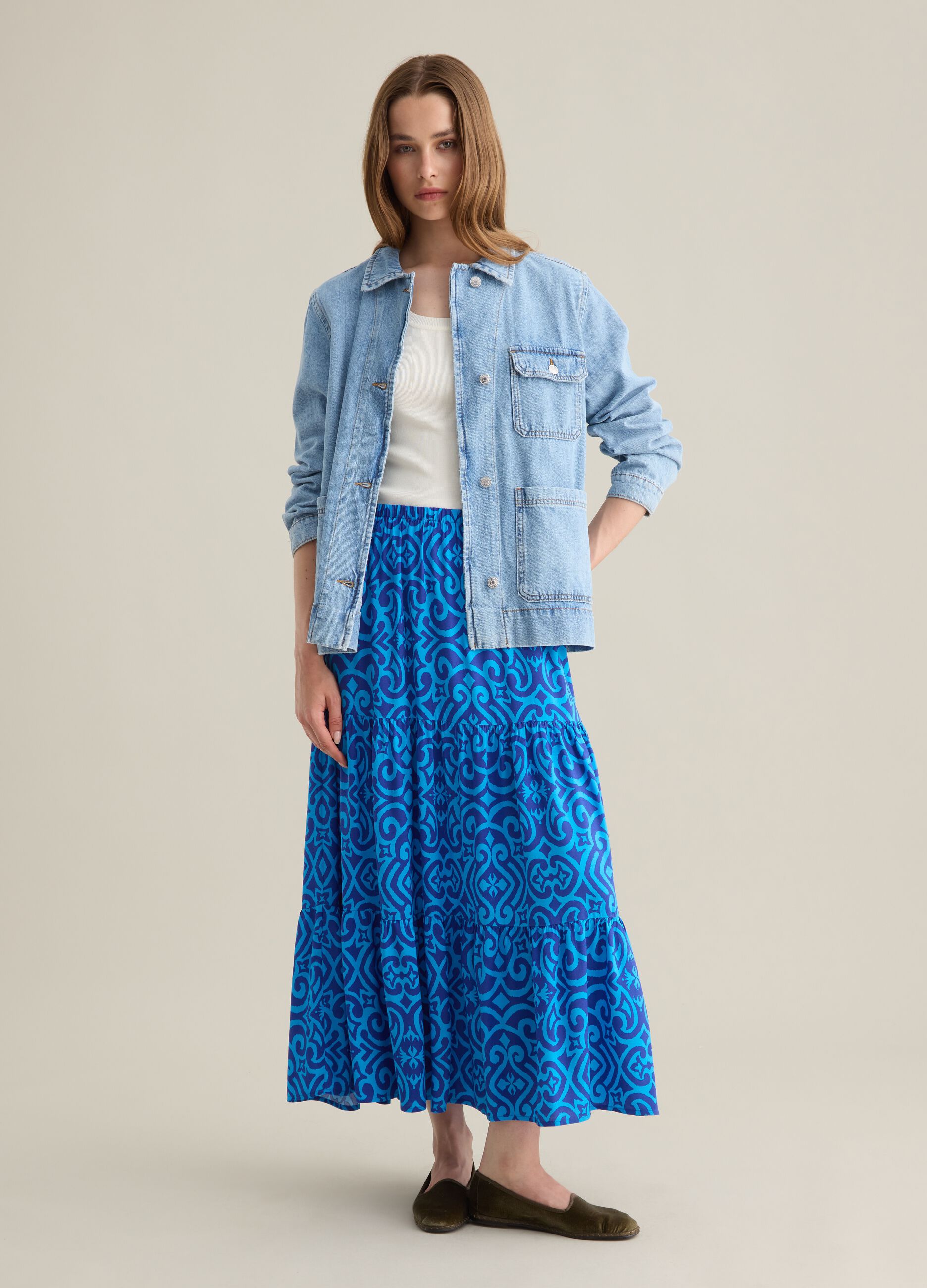 Gonna lunga da donna in puro viscosa multicolor regular fit