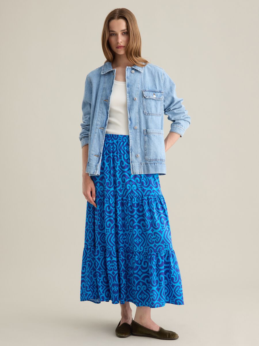 Women's long multicolour skirt in pure viscose, regular fit_0