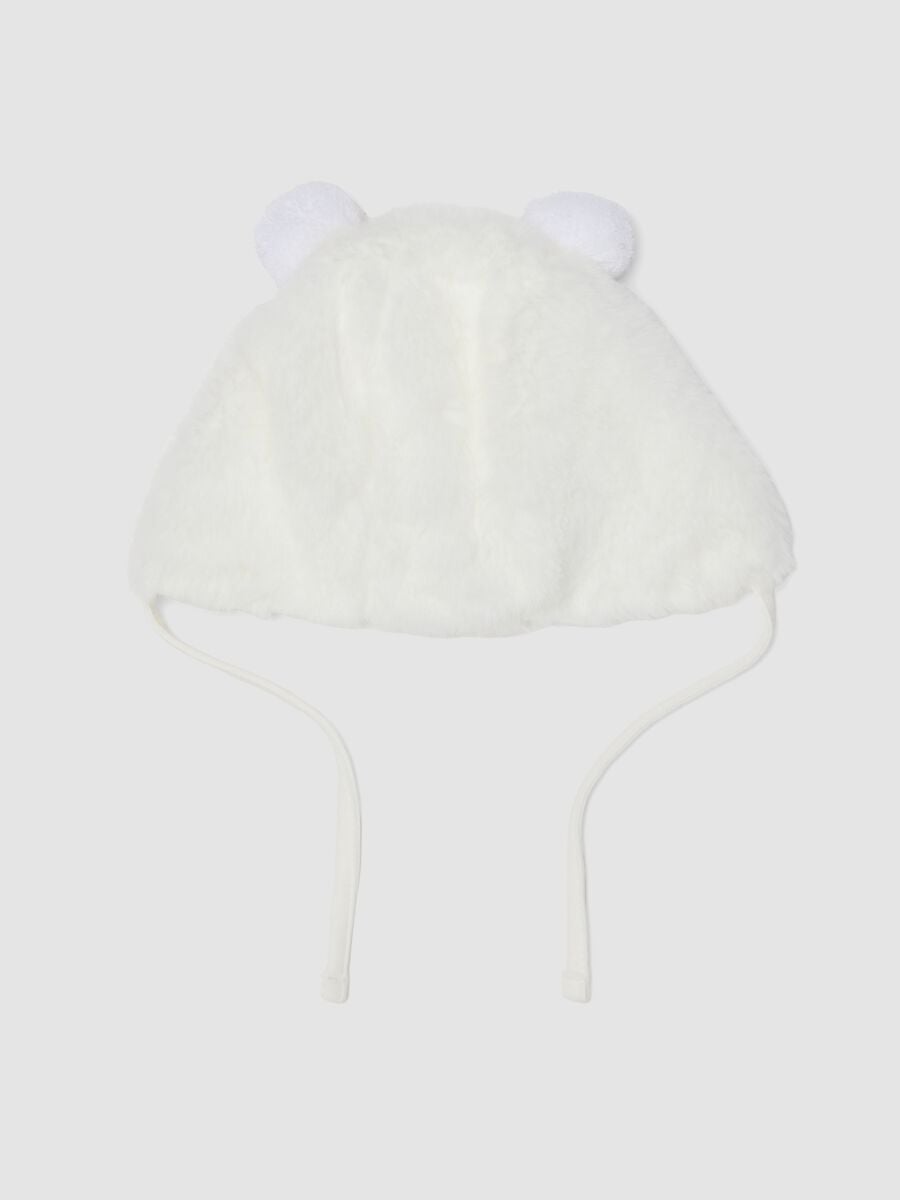Cappello bianco in cotone organico effetto peluche per neonata_1
