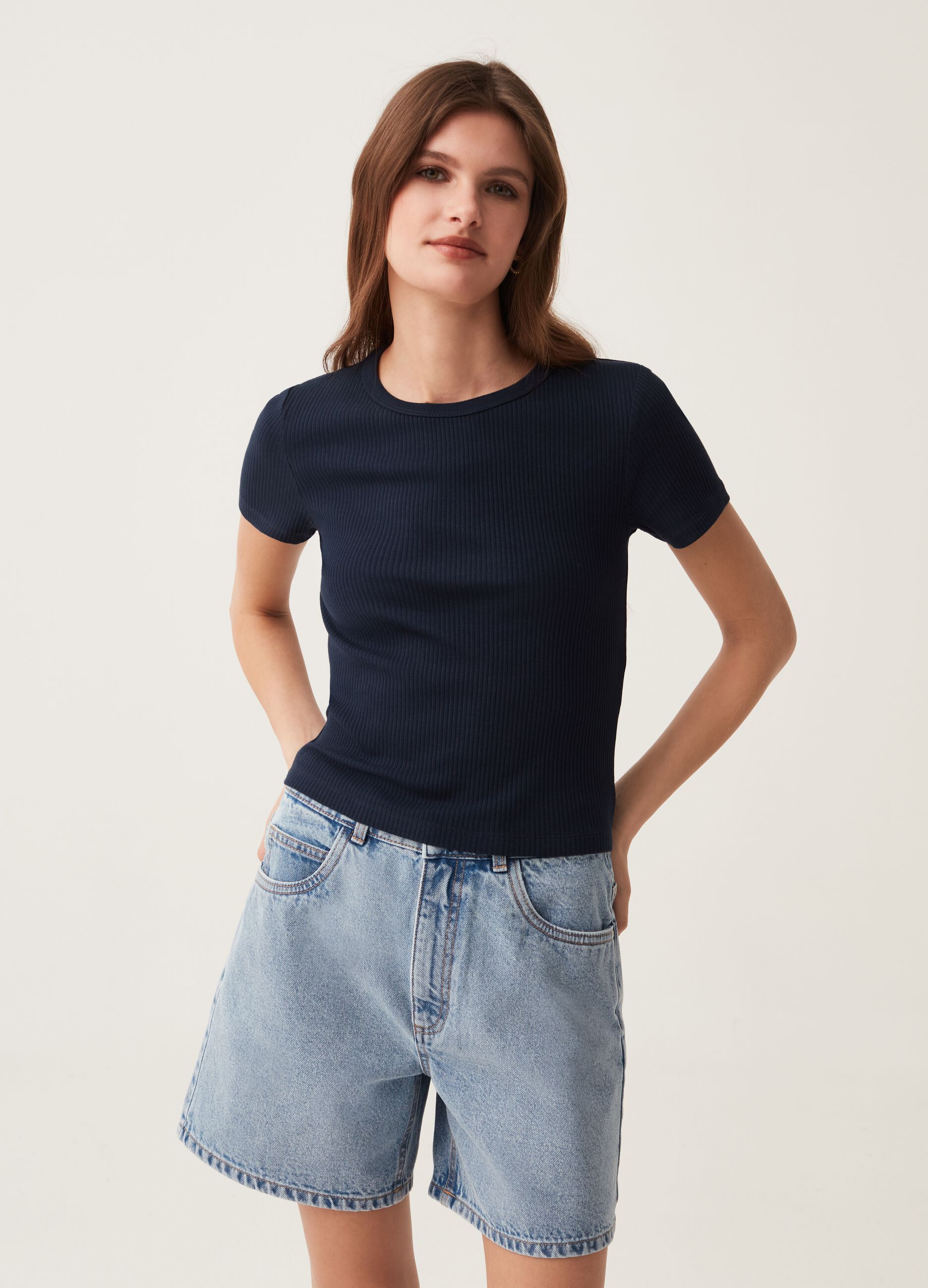 Ovs T-shirt girocollo Fitness a costine