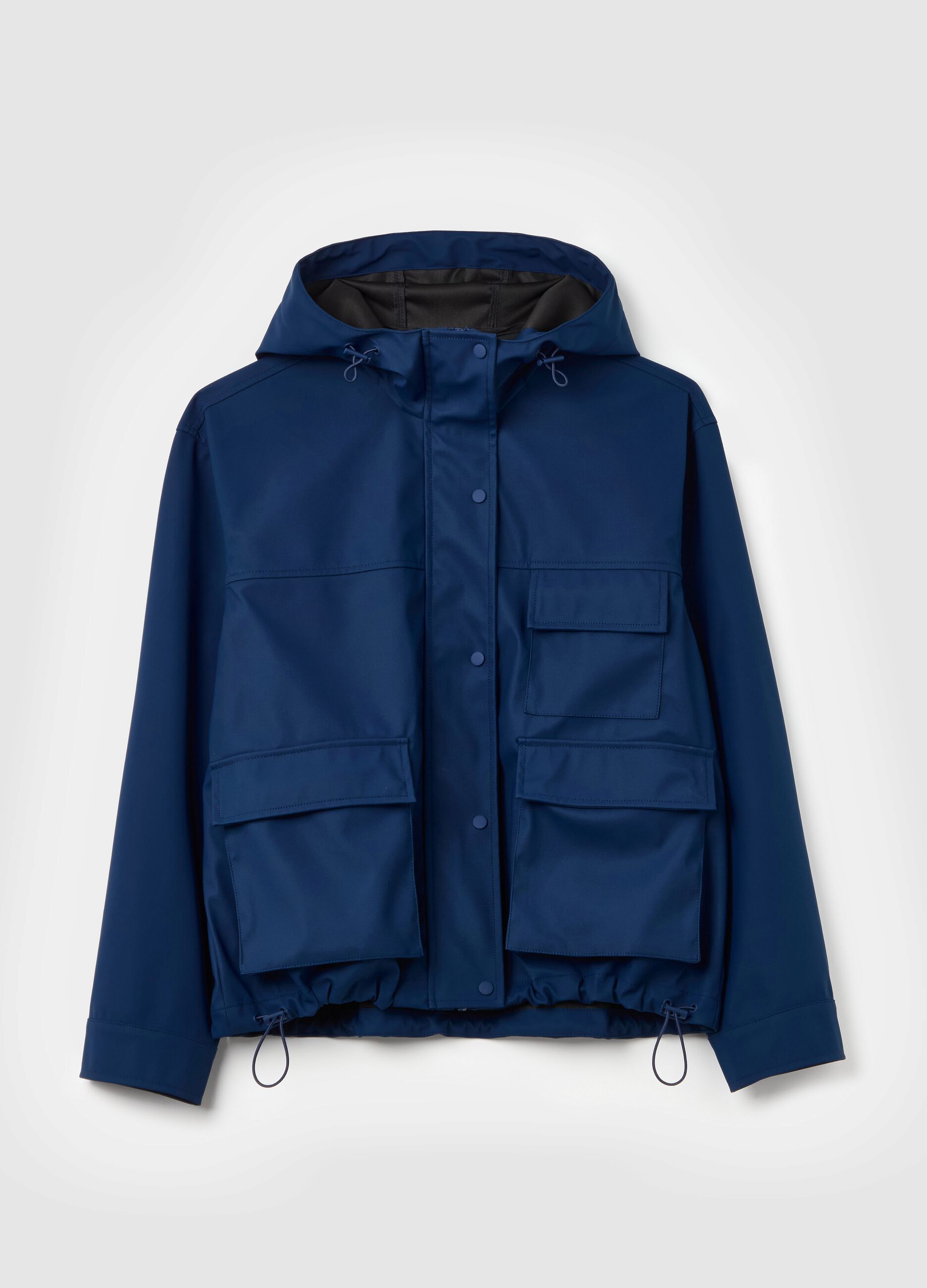 Short parka with hood and drawstring