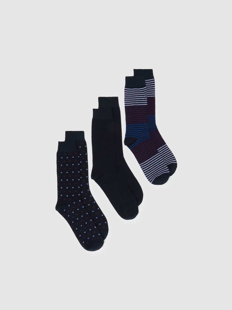 Three-pack of blue cotton mix elastic socks_0