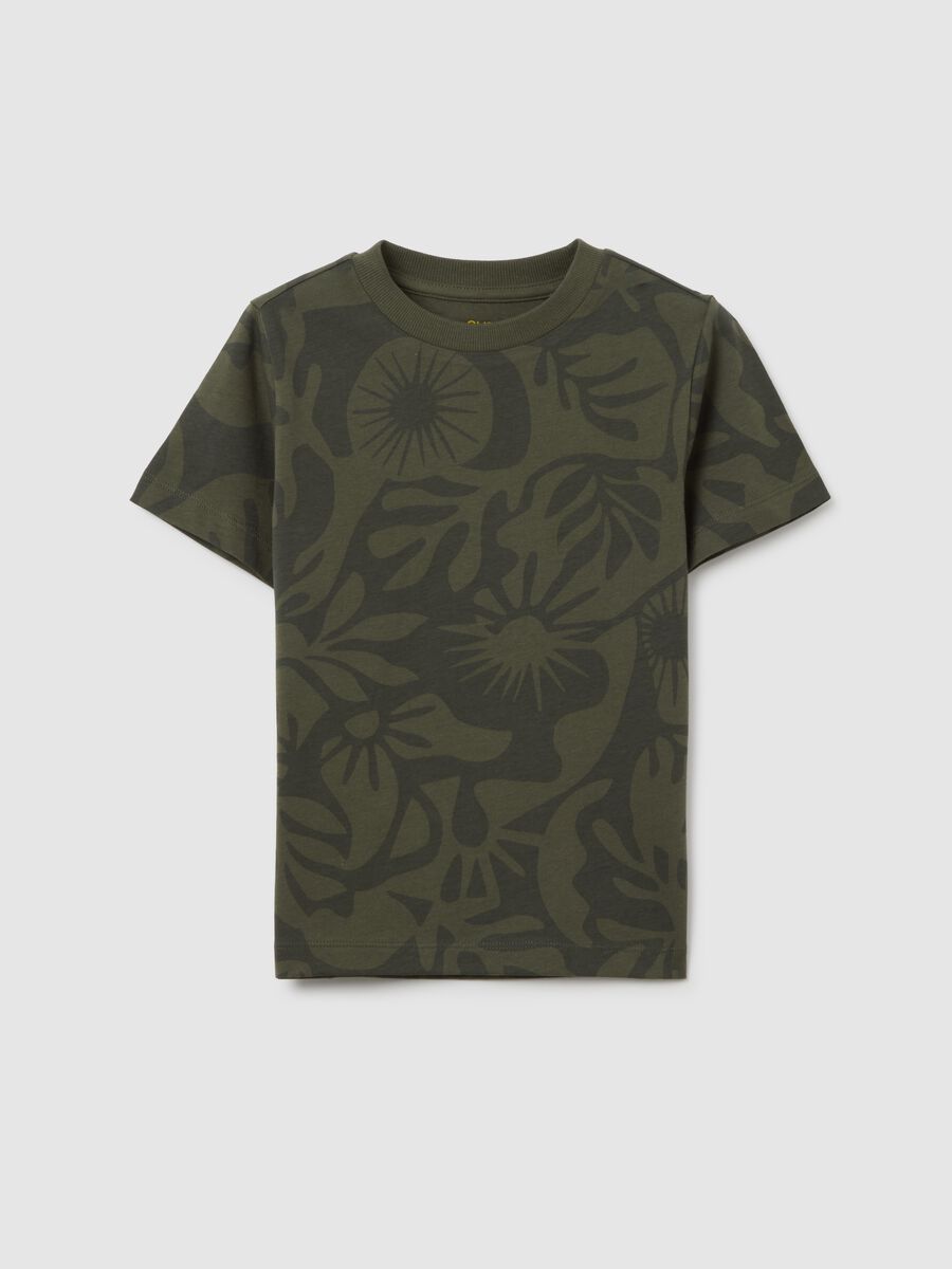 T-shirt da bambino in puro cotone verde regular fit con stampa_0