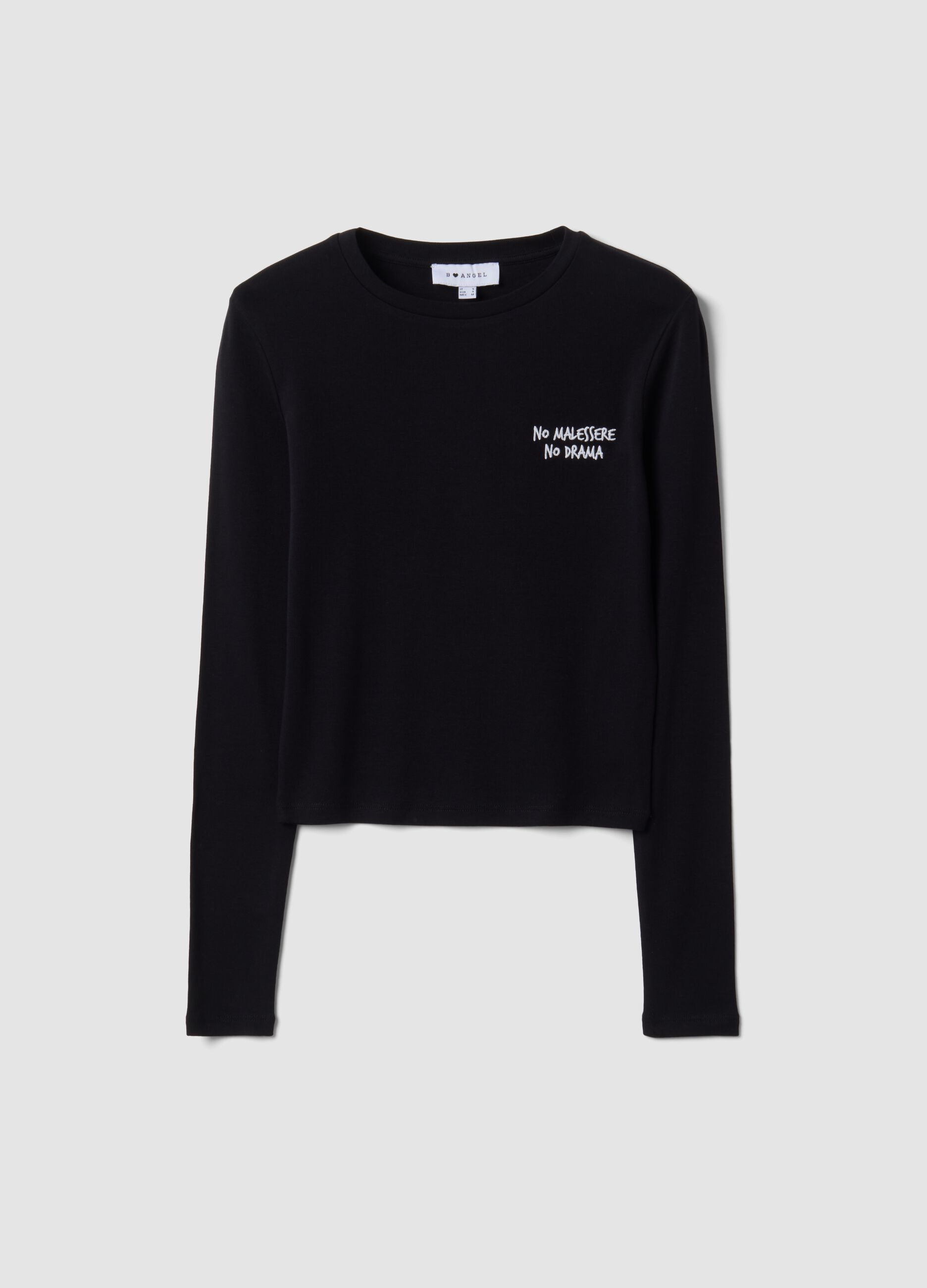 Black pure cotton T-shirt with chest lettering