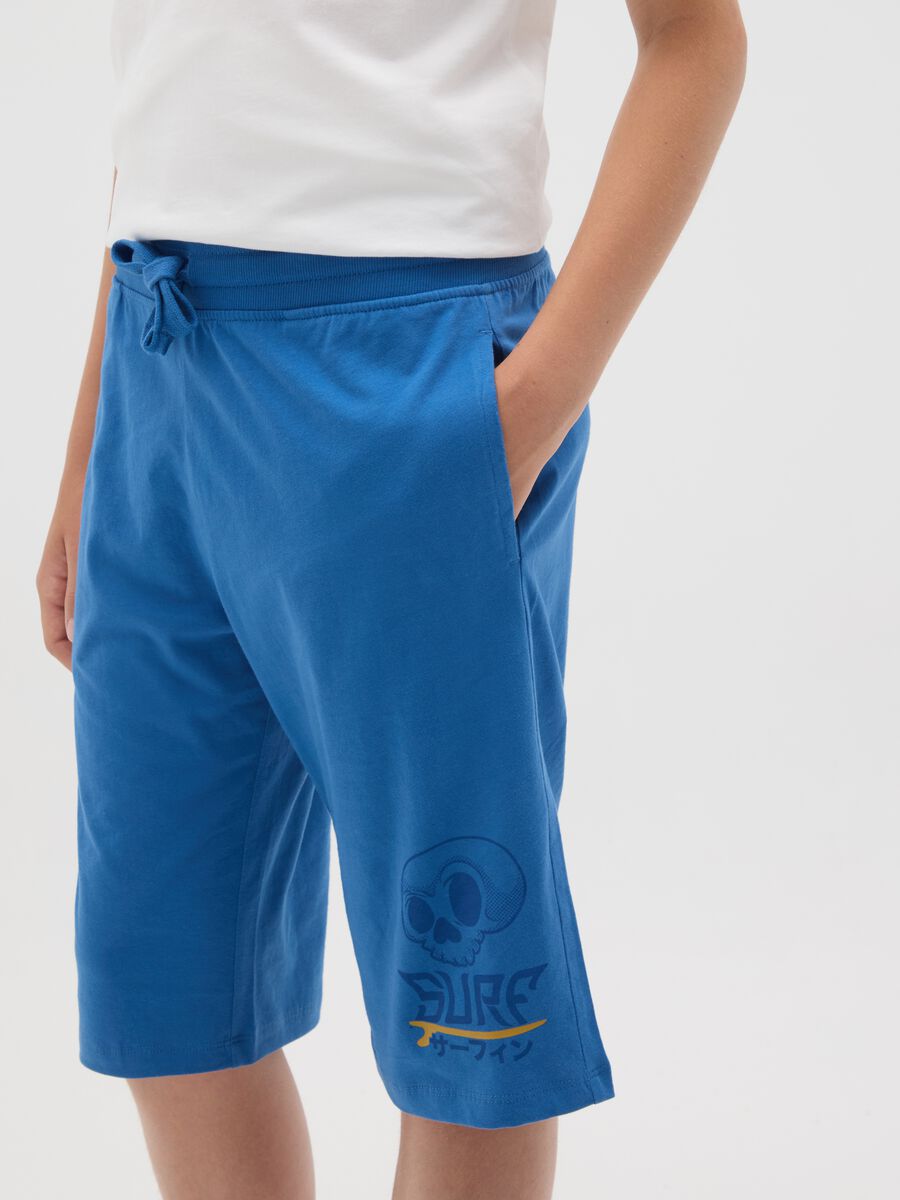 Bermuda da ragazzo in puro cotone blu regular fit con girovita elasticizzato_2