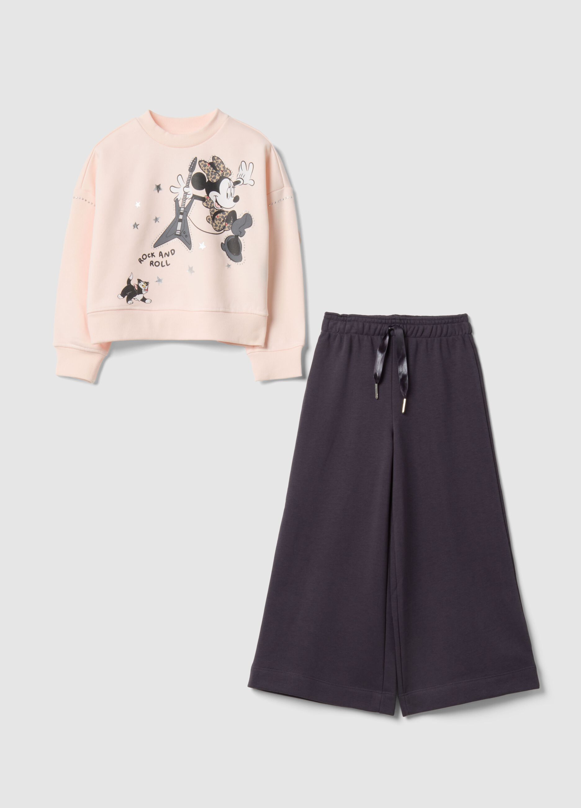 Pink cotton blend sweatshirt and trousers with Disney print