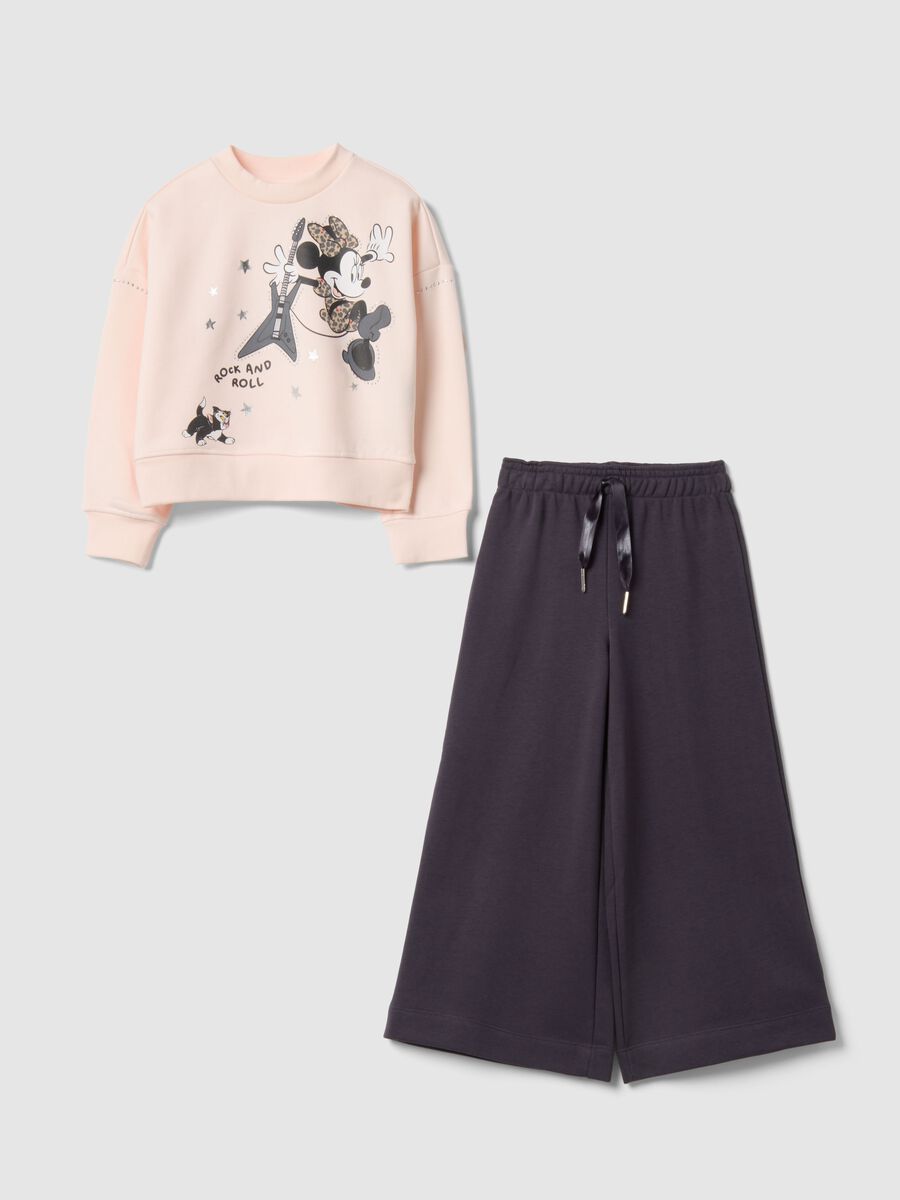 Completo felpa e pantalone in misto cotone rosa con stampa Disney_0