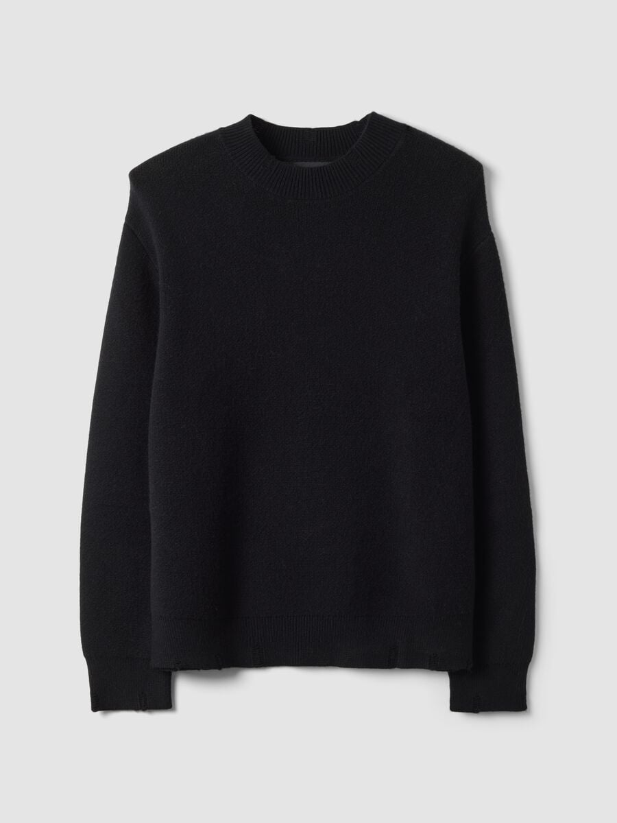 Maglione nero girocollo in misto viscosa over fit_0