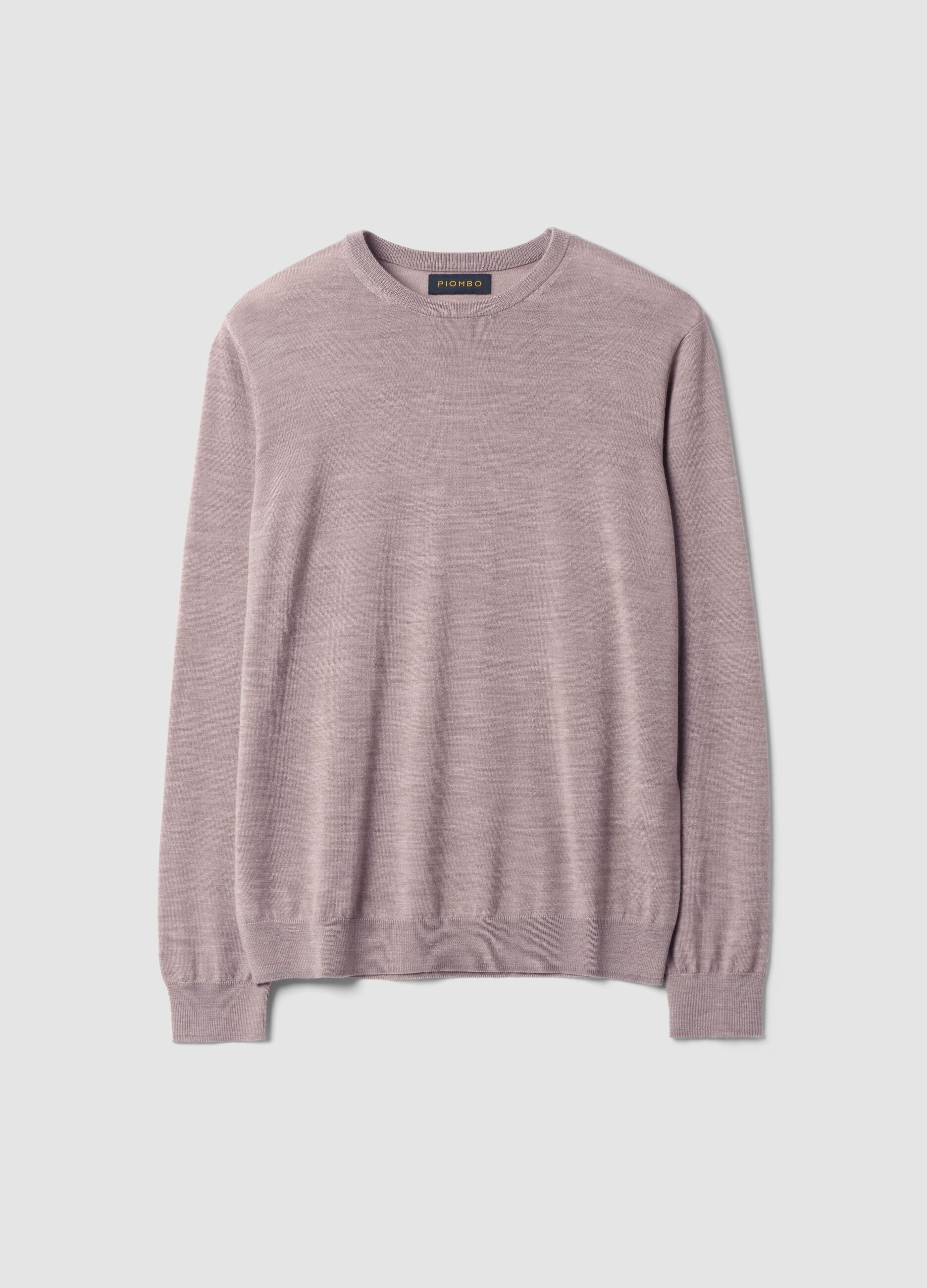 Beige pure merino wool crew-neck jumper, regular fit