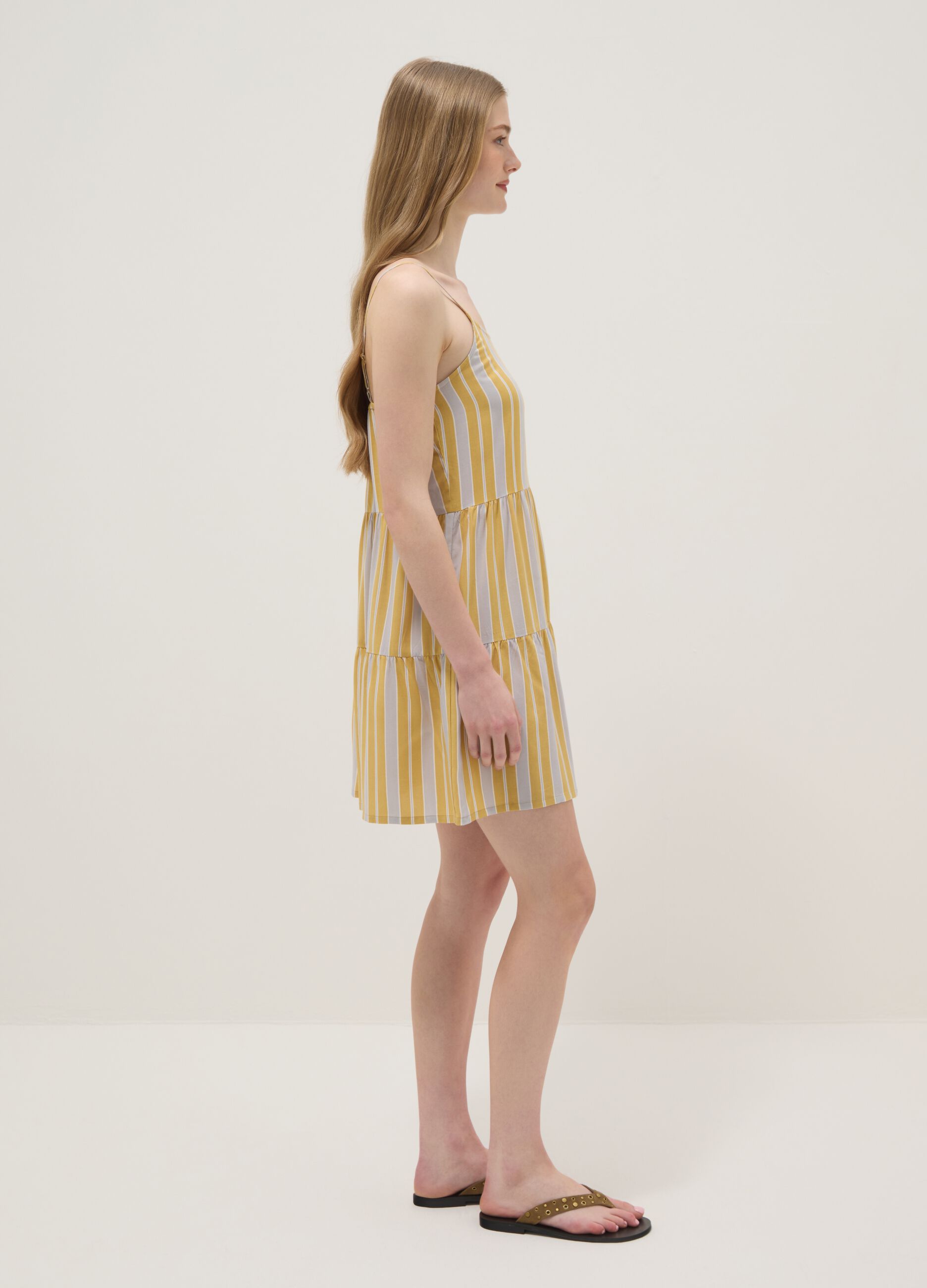 Yellow striped pure viscose dress