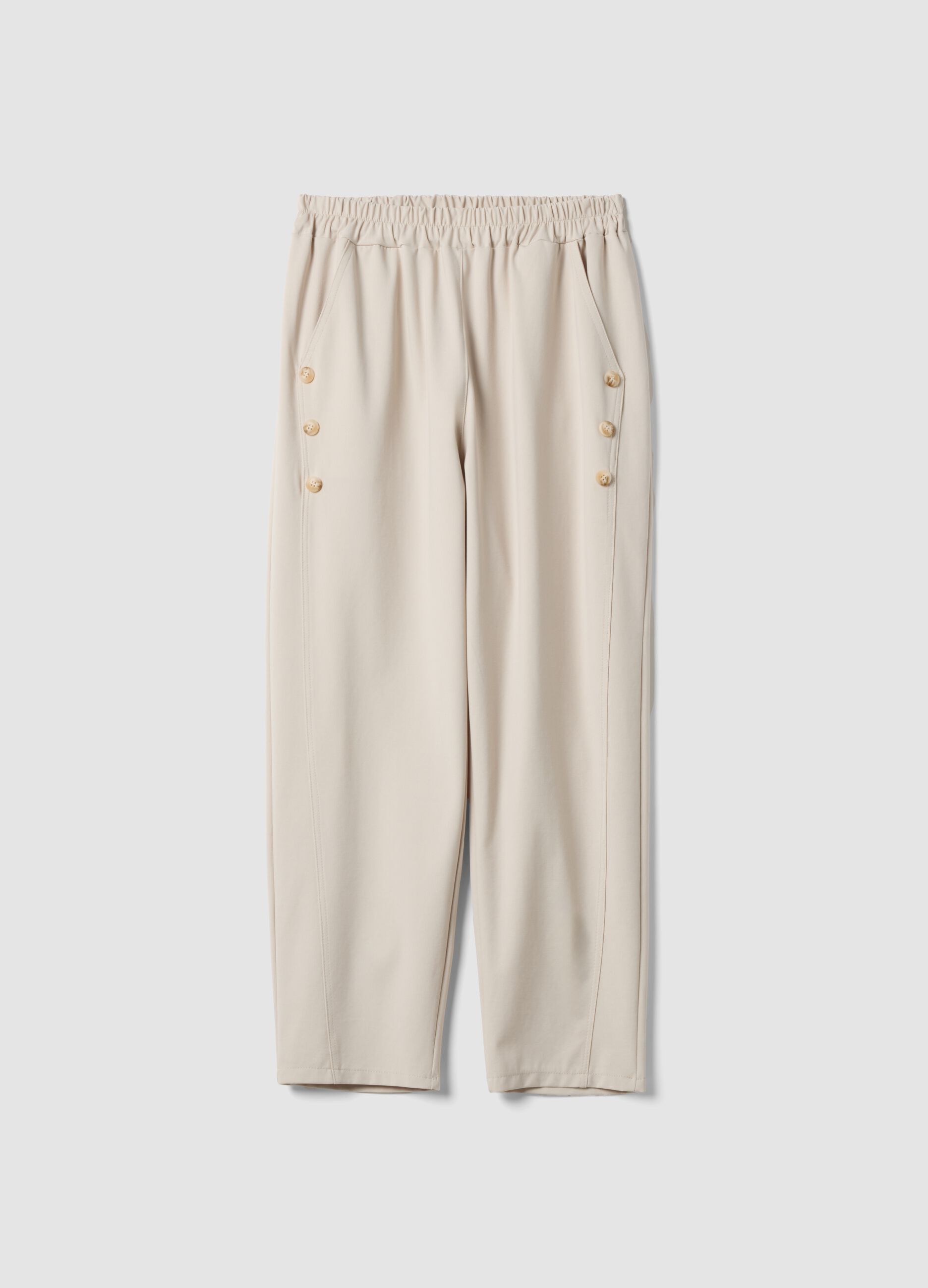 Pantaloni beige con vita elastica in cotone elasticizzato regular fit