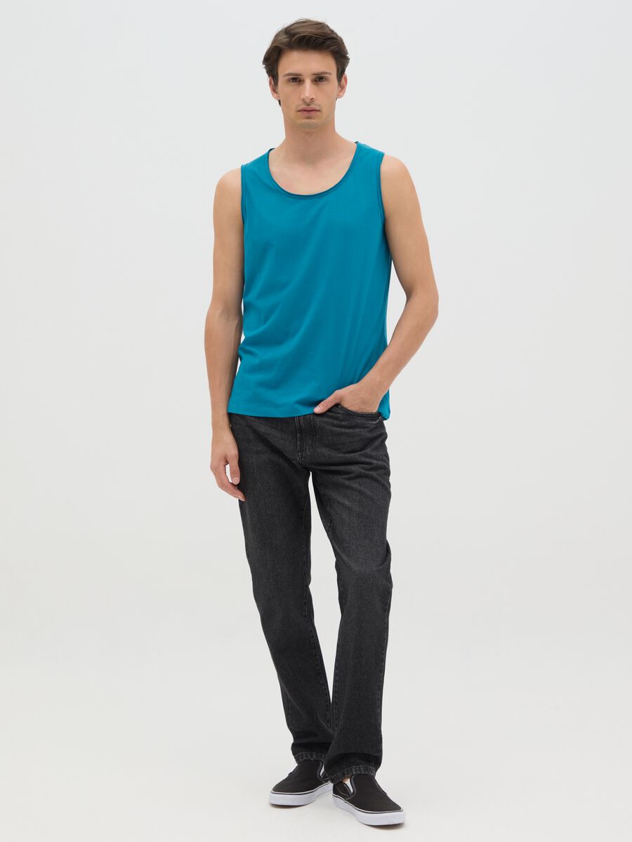 Canotta da uomo in puro cotone blu regular fit_1