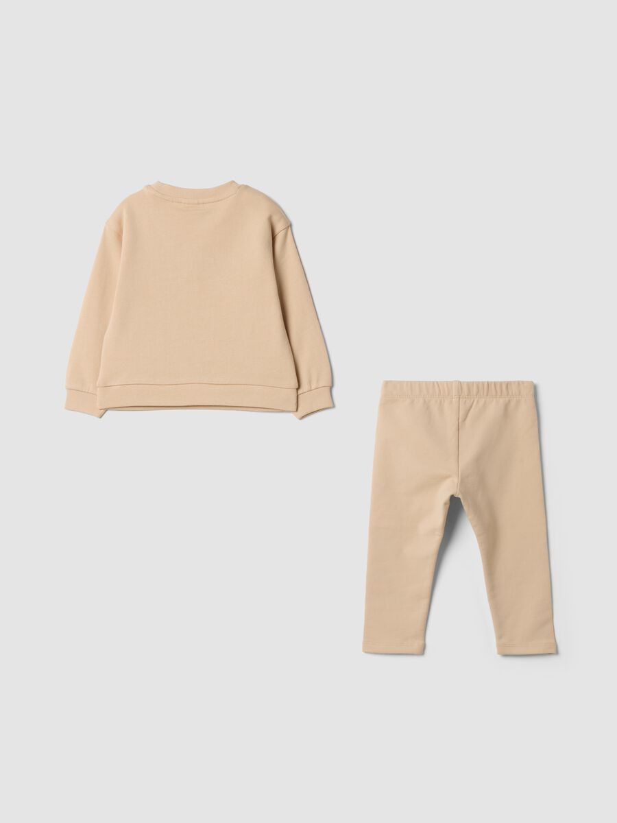 Beige pure cotton set with teddy bear print_1