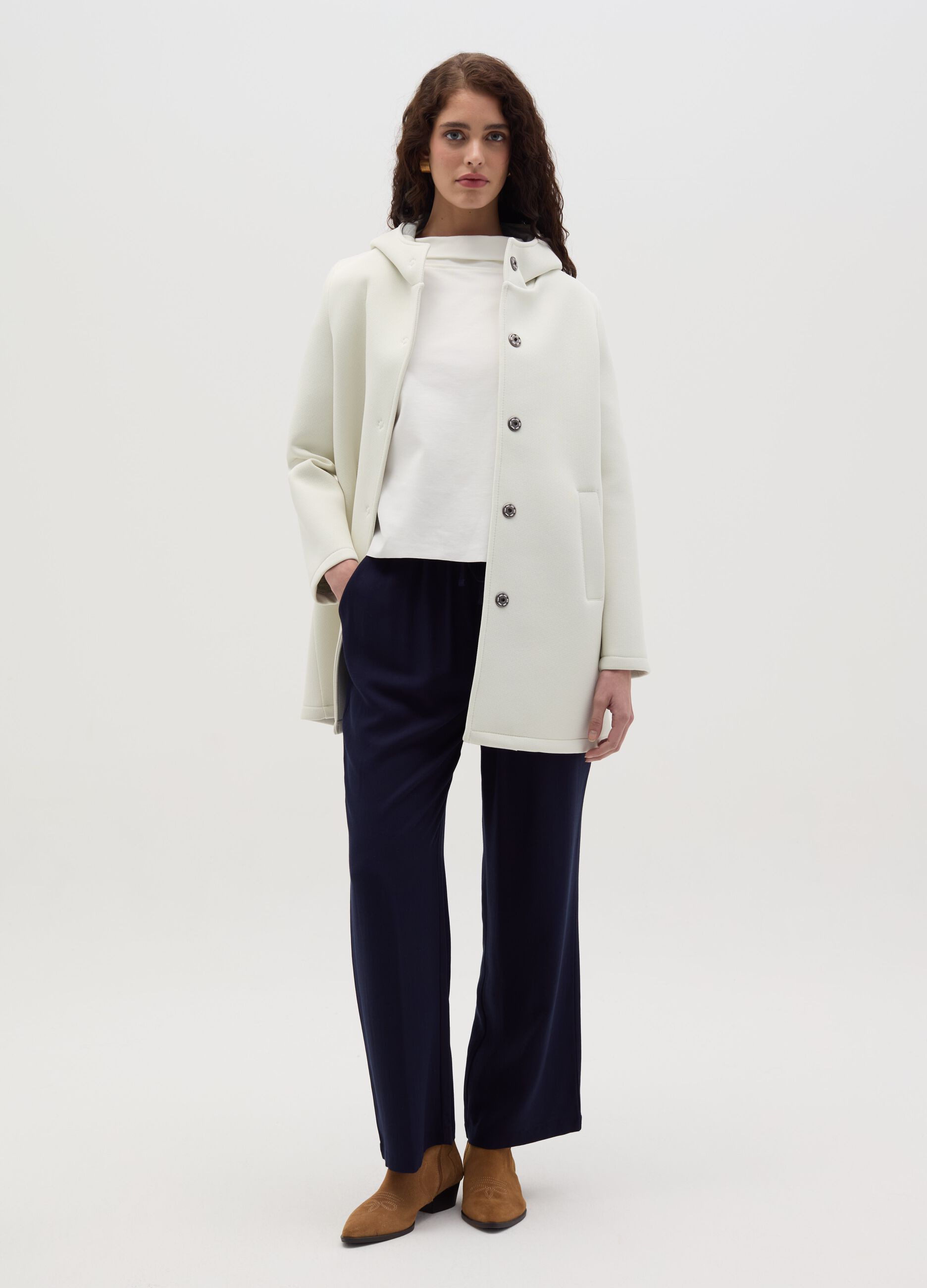 Long jacket with buttons and hood