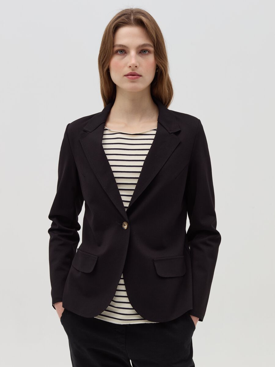 Solid colour single-breasted blazer_0