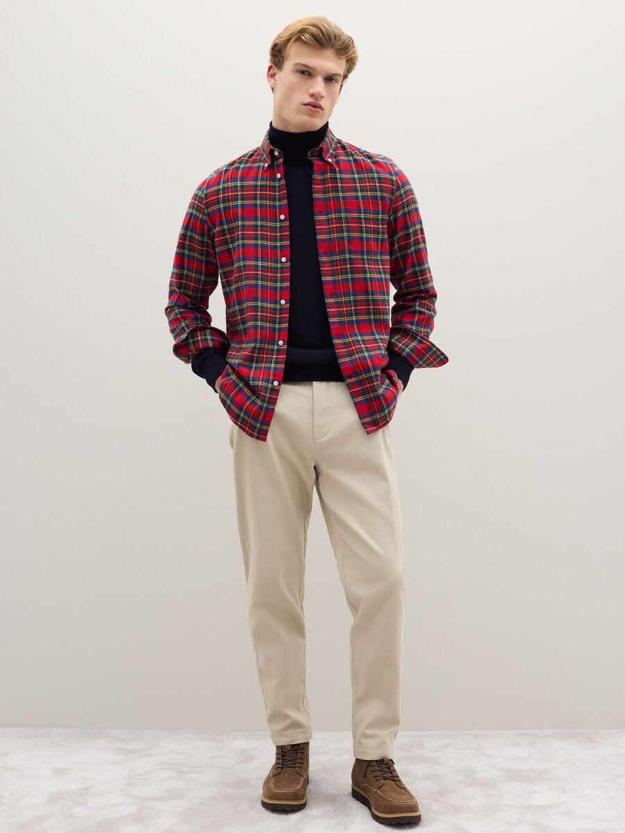 Camicia a quadri multicolor in puro cotone flanella regular fit_2