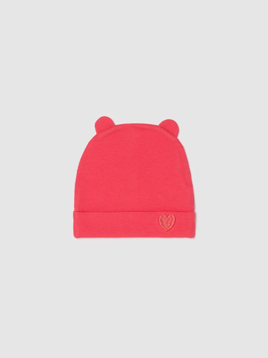 Knitted hat with ears and heart embroidery_0