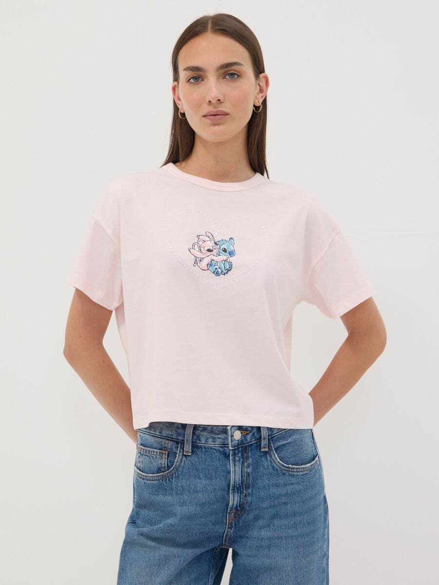 Pink pure cotton Lilo & Stitch print T-shirt, regular fit_0